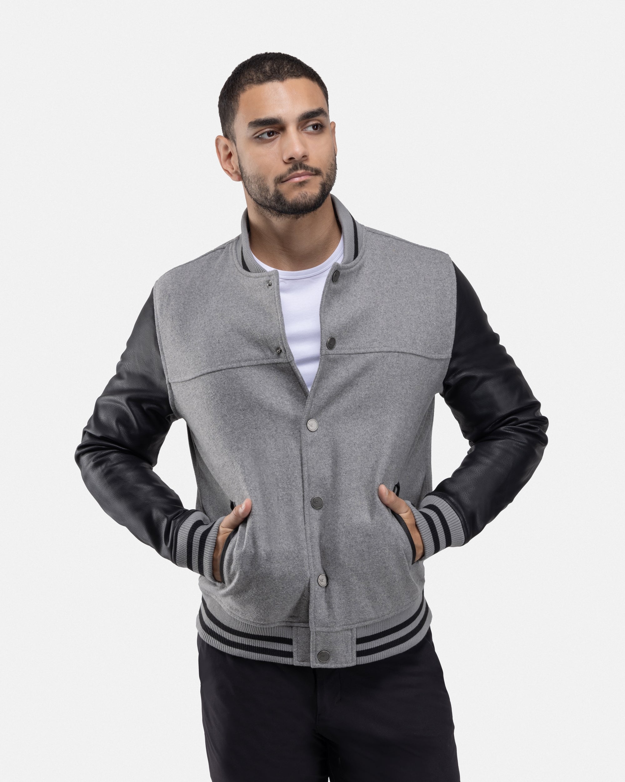 XMJ-83006 PU Sleeve Wool Varsity Bomber Jacket – X-RAY JEANS