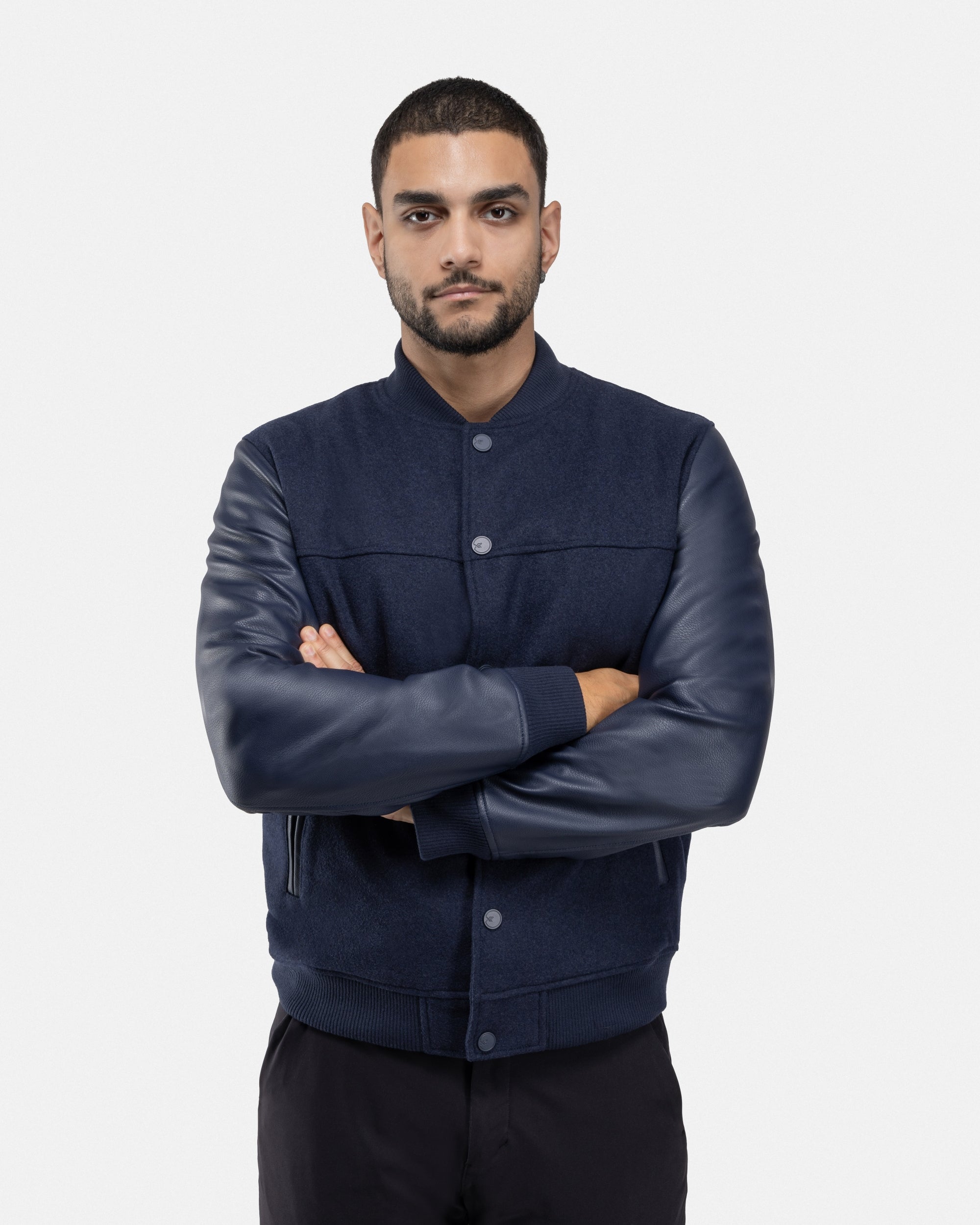 XMJ-83006 PU Sleeve Wool Varsity Bomber Jacket – X-RAY JEANS