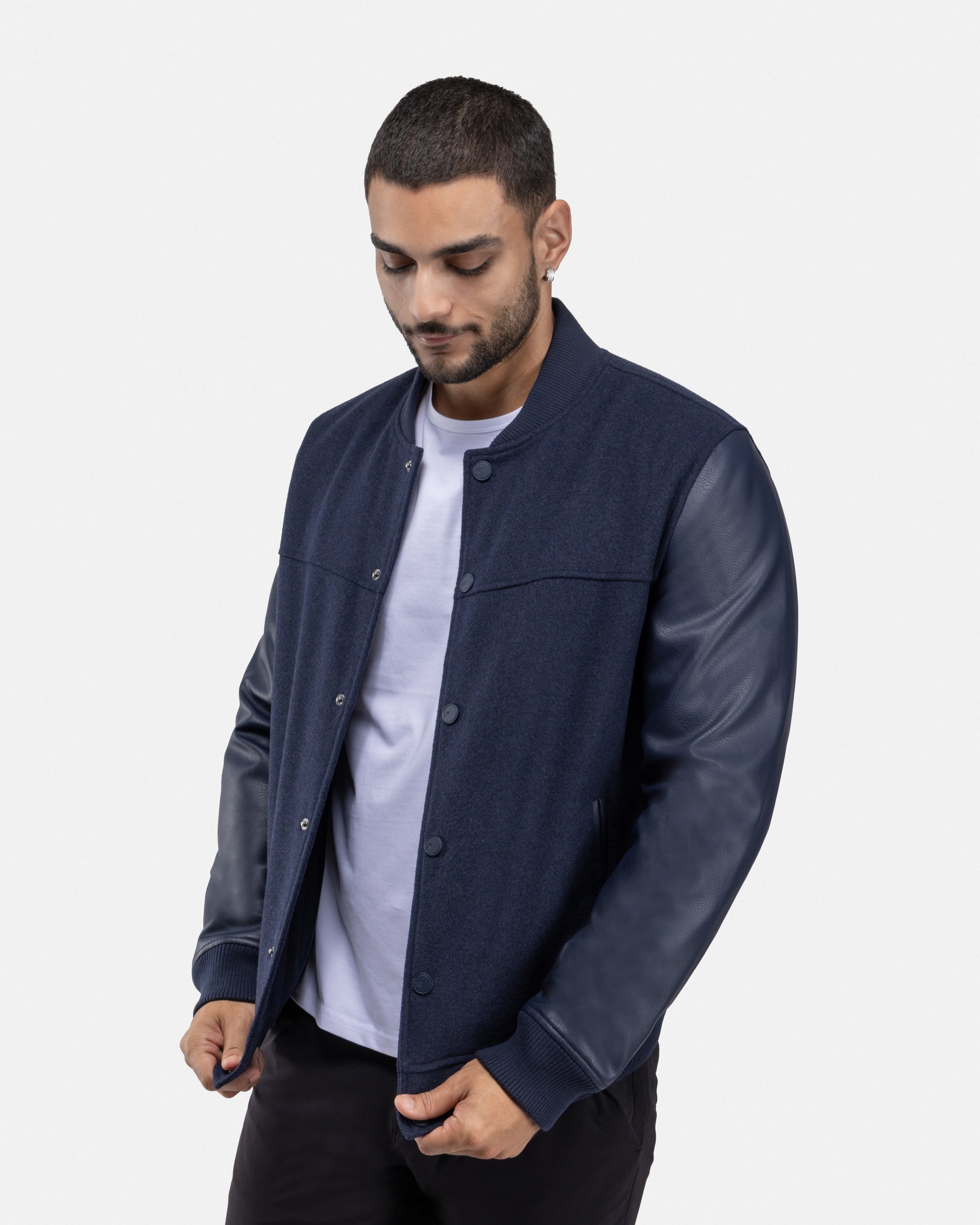 XMJ-83006 PU Sleeve Wool Varsity Bomber Jacket – X-RAY JEANS