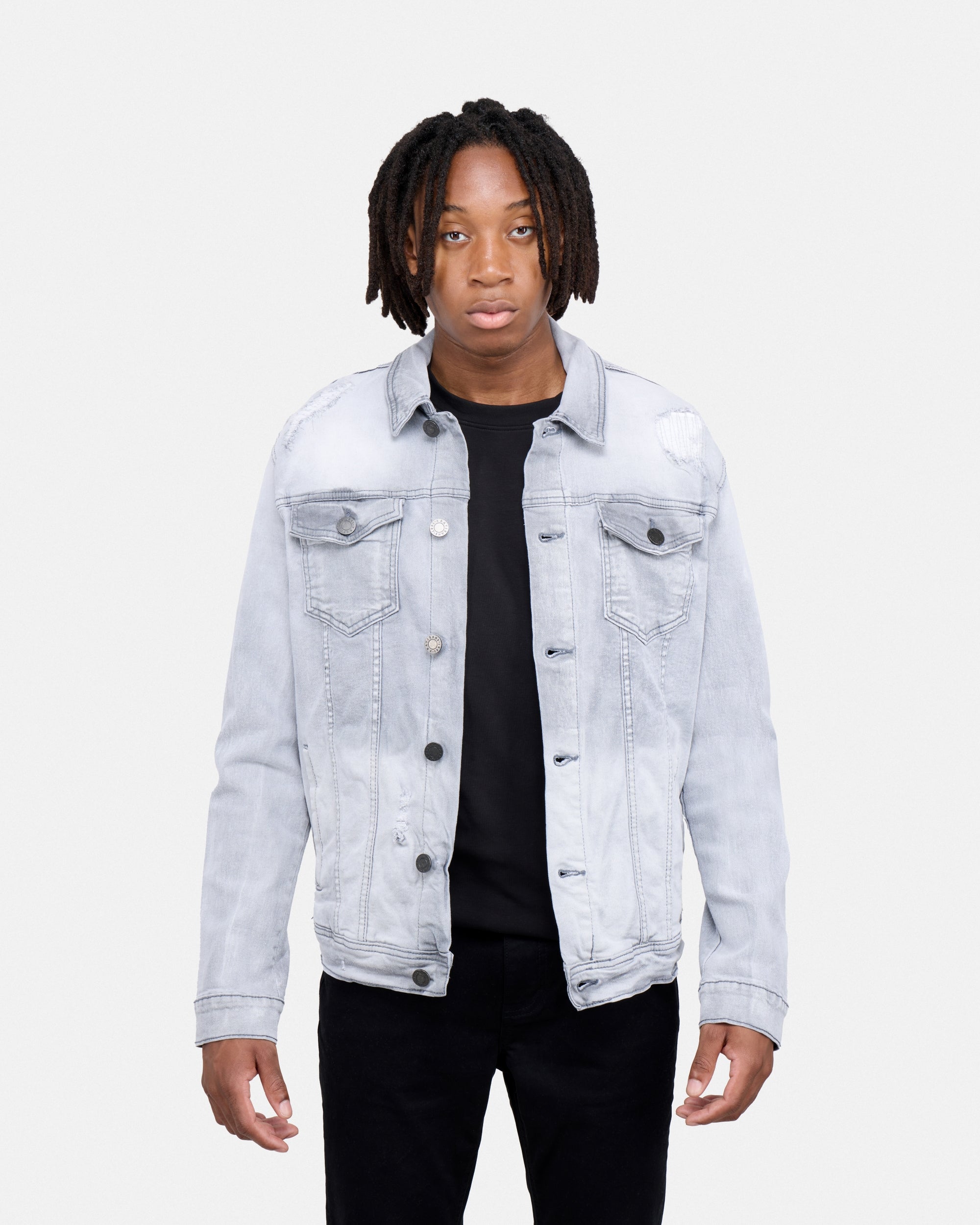 X RAY Men's Washed Trucker Rip Denim Jacket