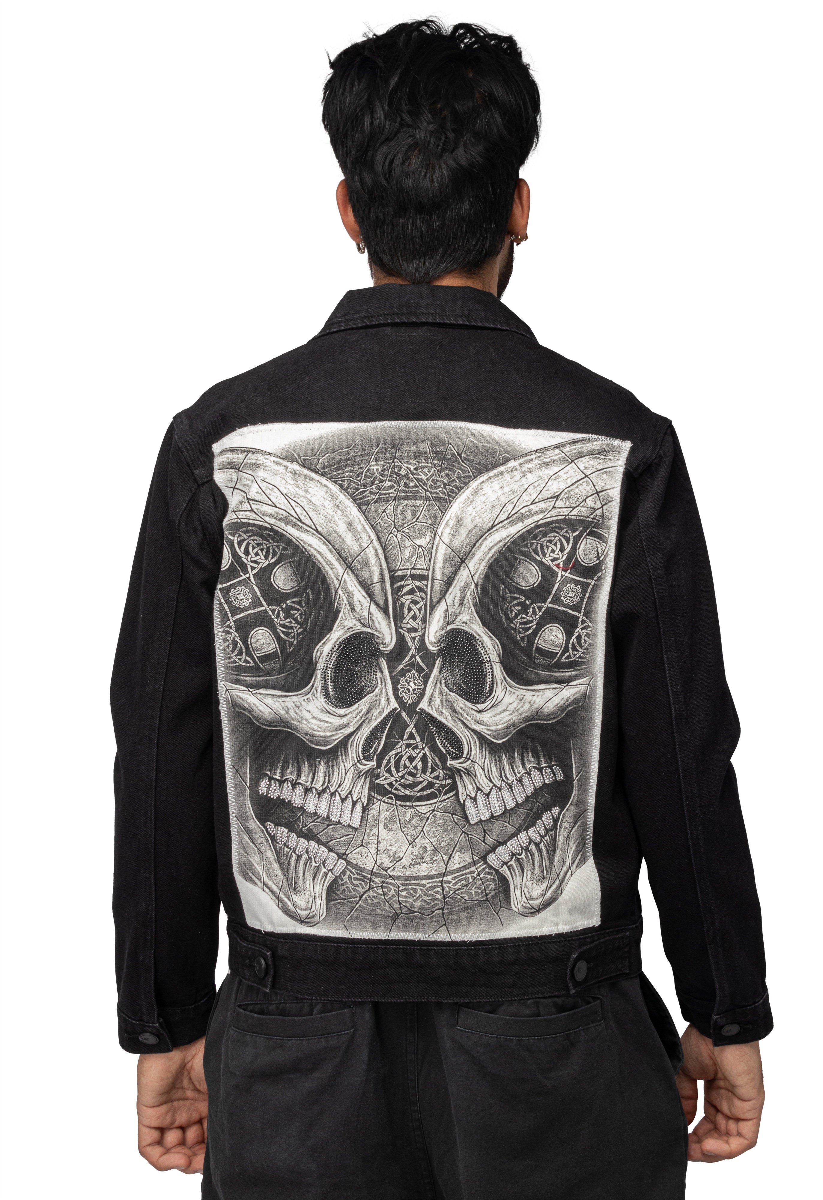 X RAY Men's Limited Edition Denim JacketWith Graphic on the back of Double  Skull Stare