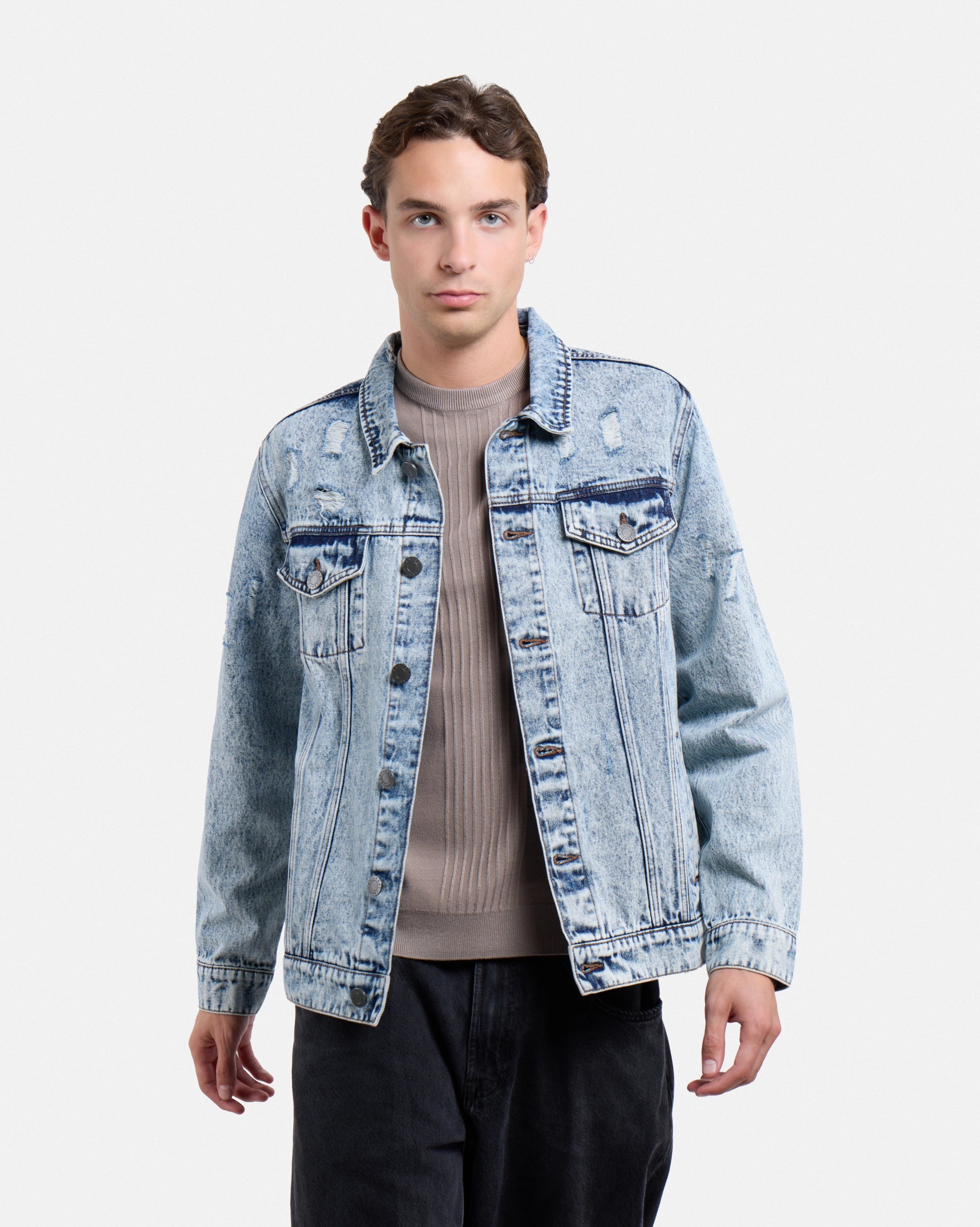 X RAY Mens Cotton Ripped Biker Denim Jacket