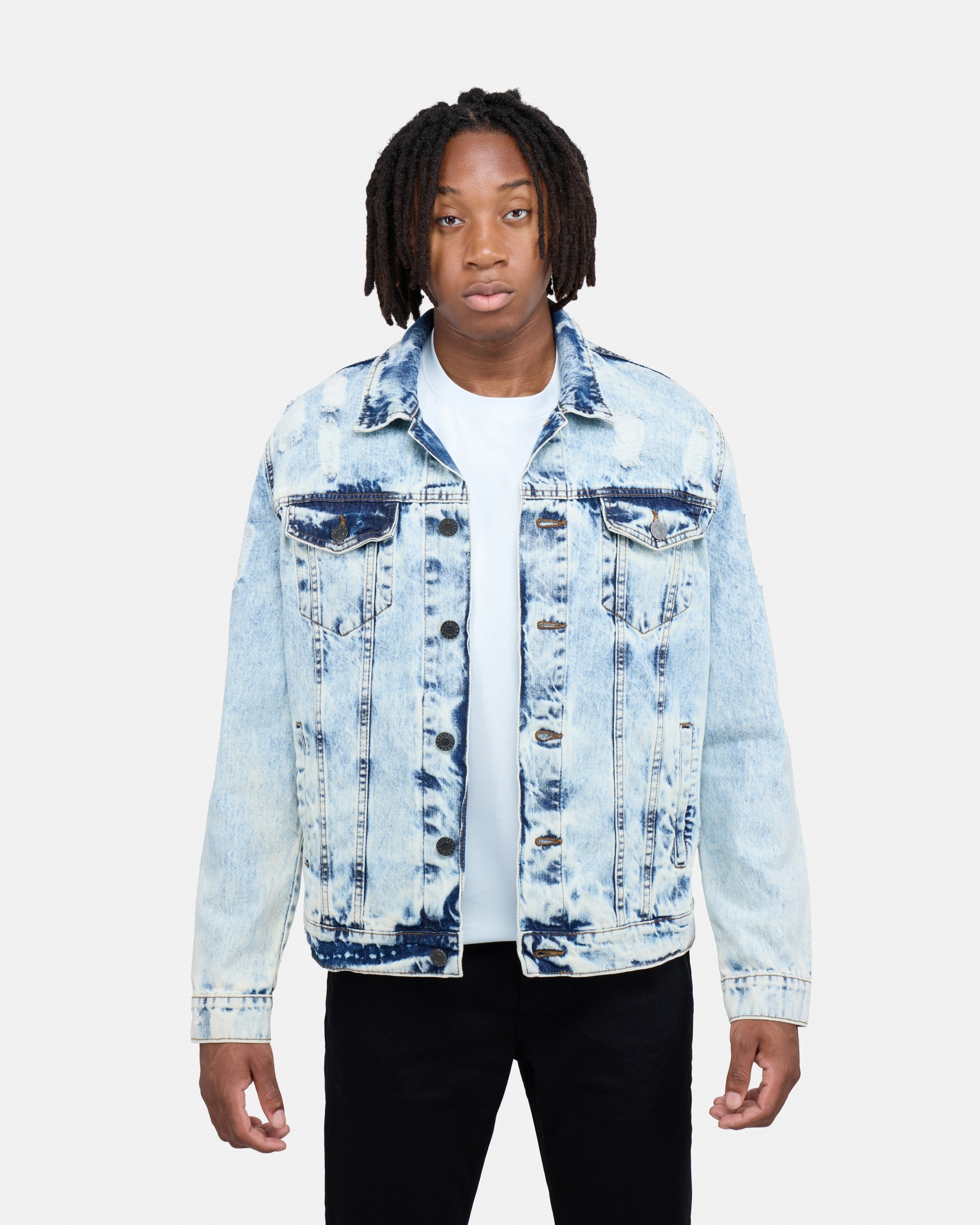 X RAY Mens Cotton Ripped Biker Denim Jacket