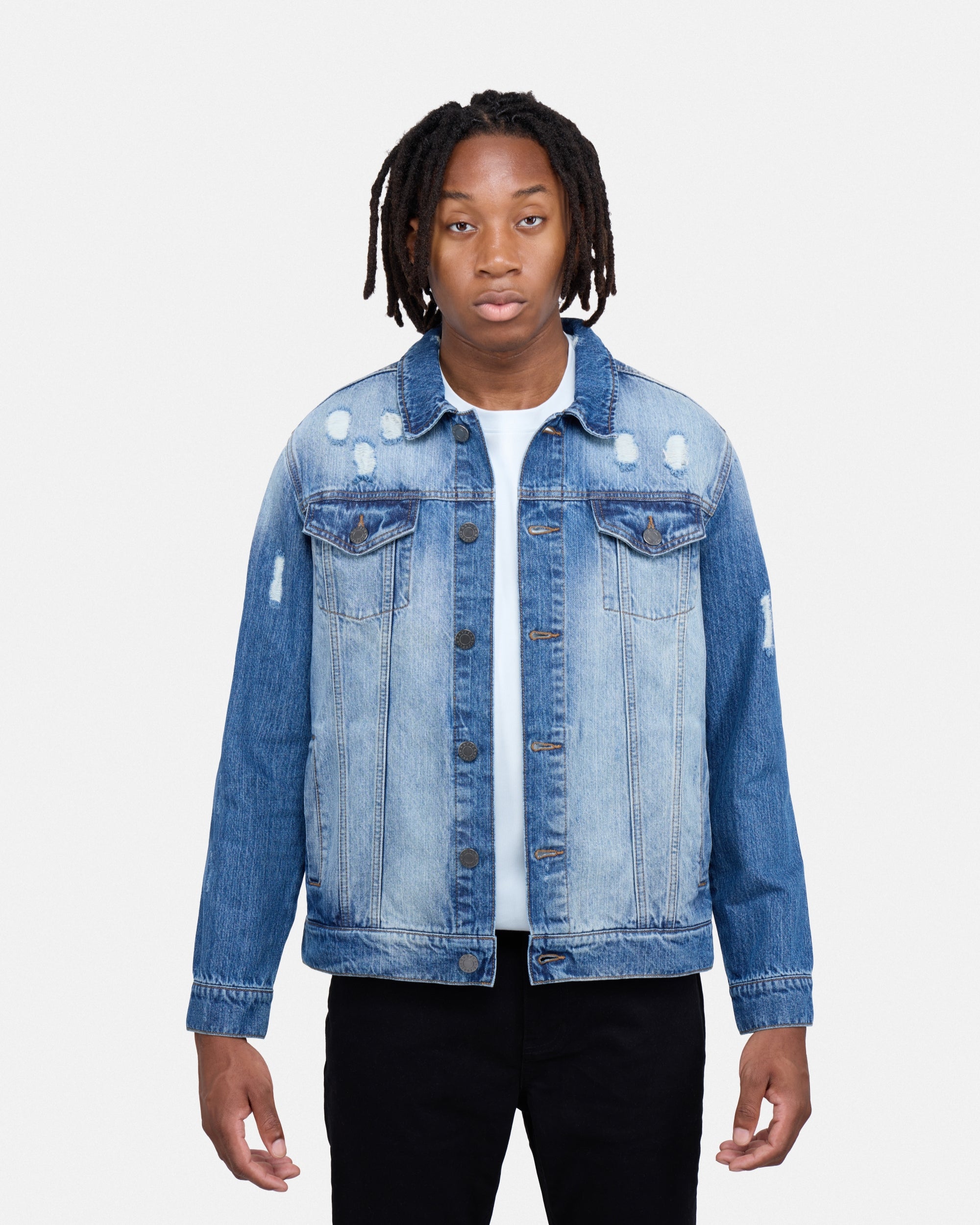 X RAY Mens Cotton Ripped Biker Denim Jacket