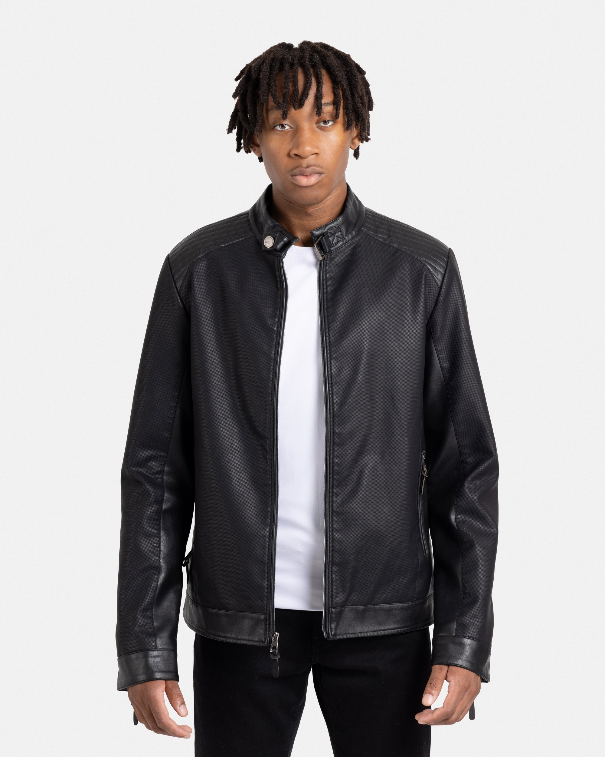 XRAY JEANS Men's PU Racer Jacket With Faux Shearing Lining