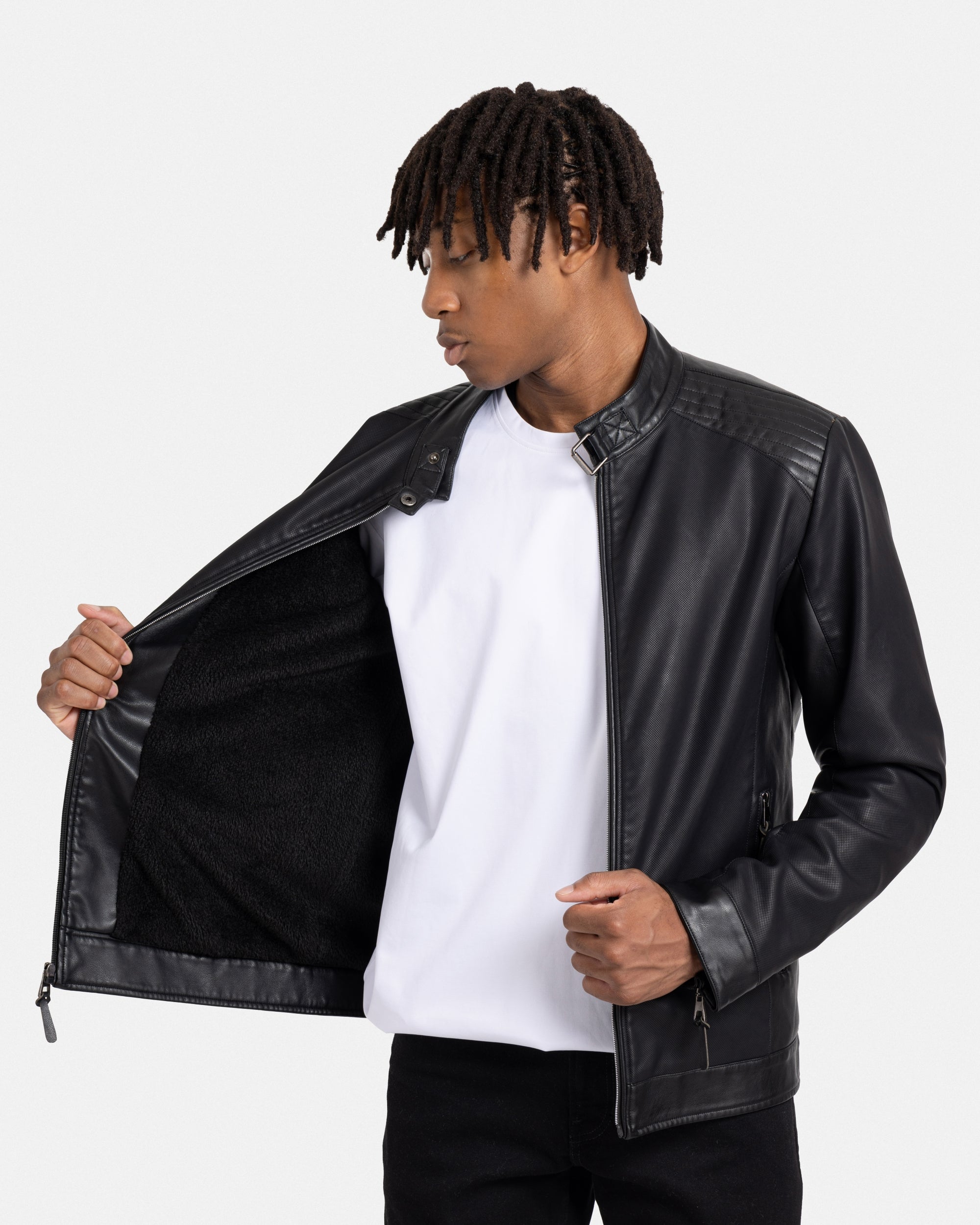 XRAY JEANS Men's PU Racer Jacket With Faux Shearing Lining – X-RAY