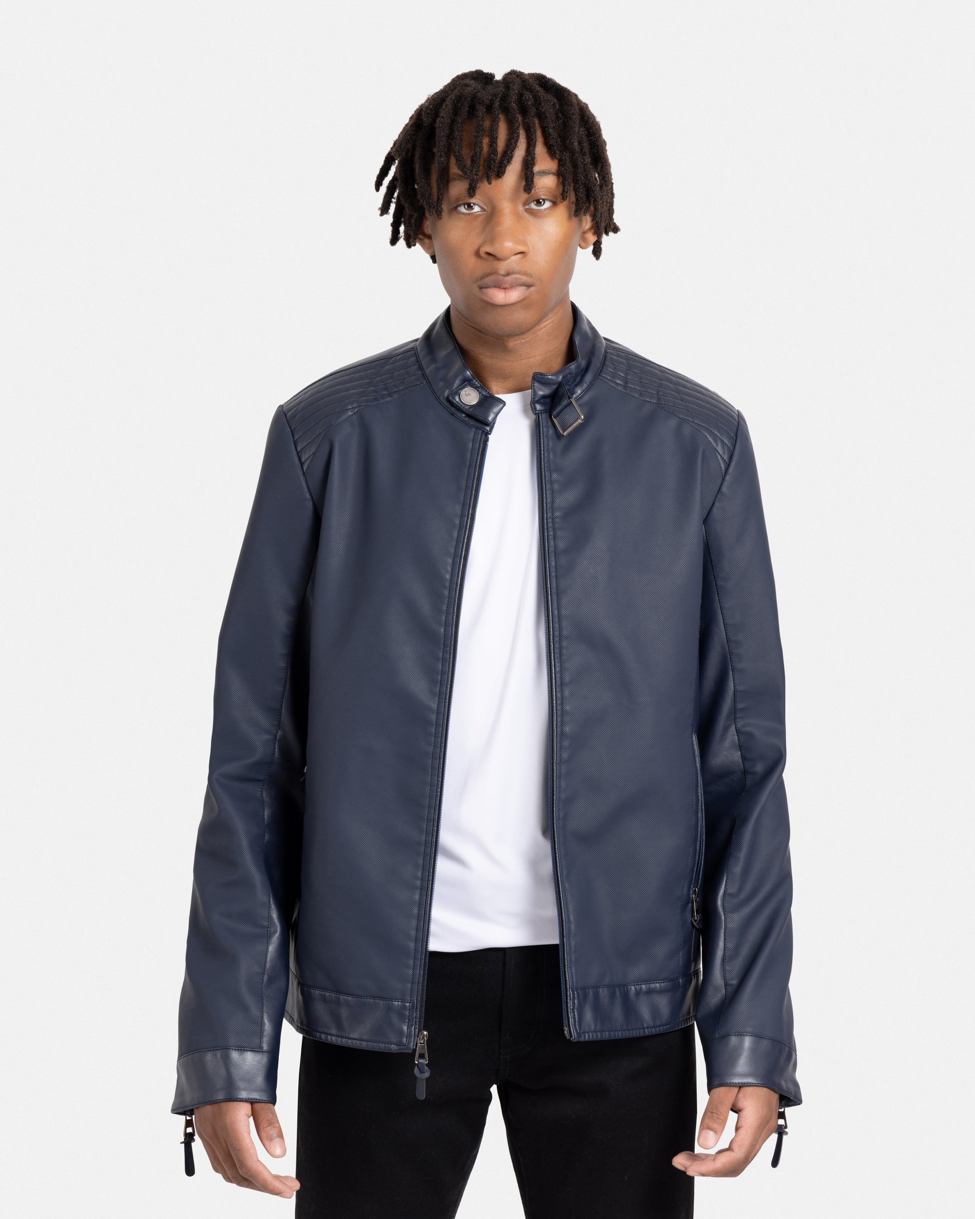 XRAY JEANS Men's PU Racer Jacket With Faux Shearing Lining