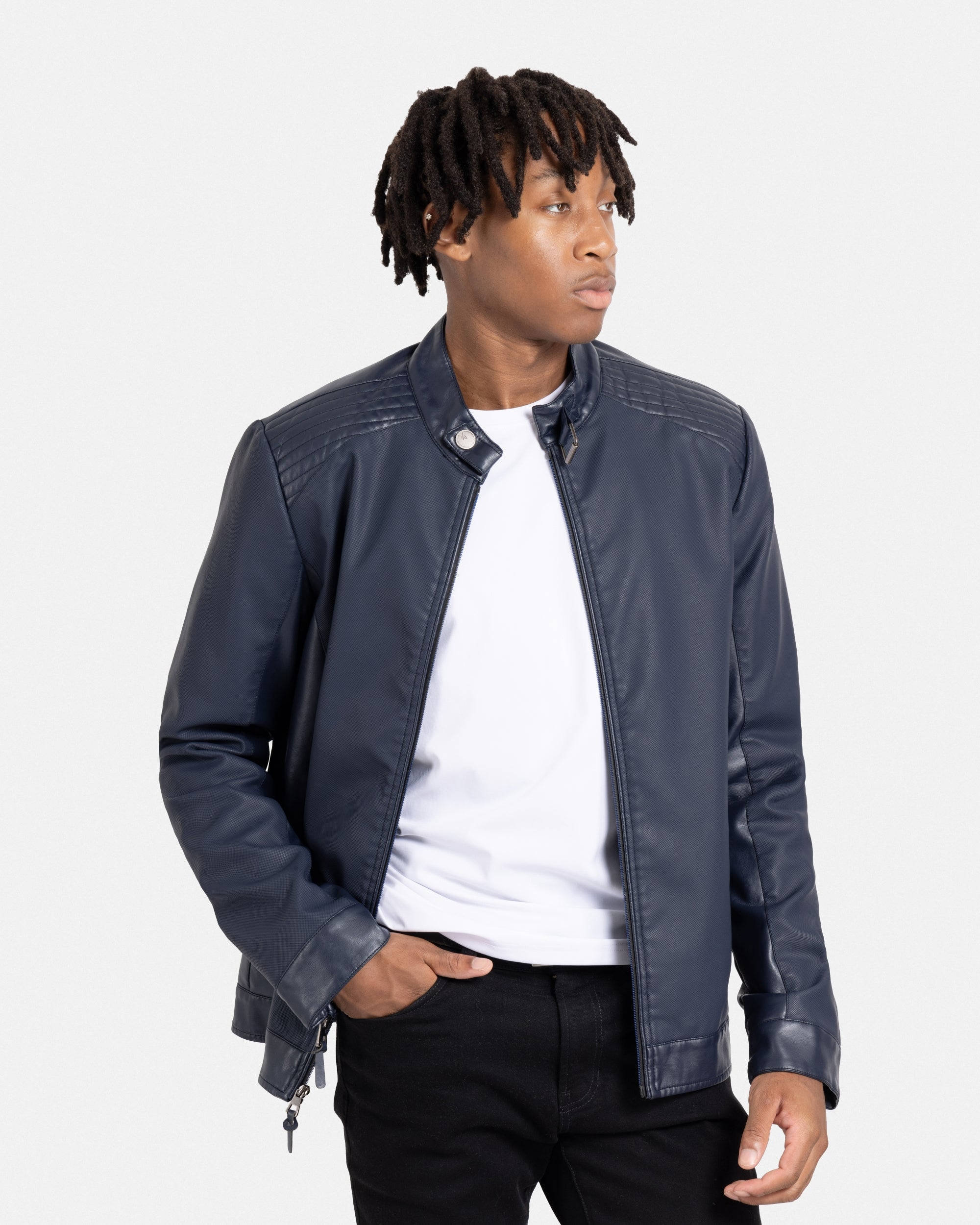 XRAY JEANS Men's PU Racer Jacket With Faux Shearing Lining
