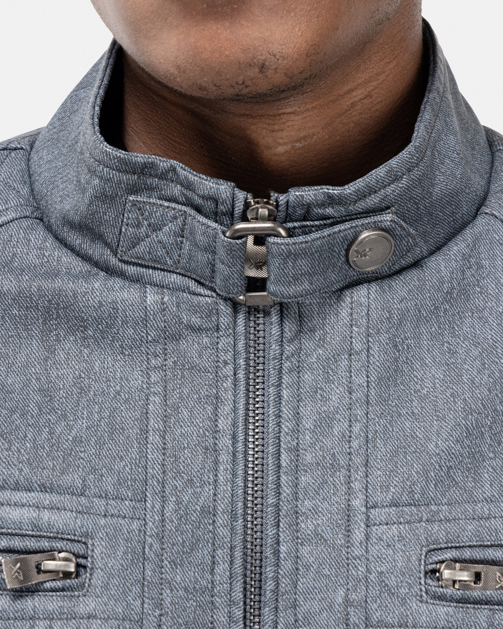 XRAY JEANS Men's Denim Diamond Quilting PU Moto Jacket With