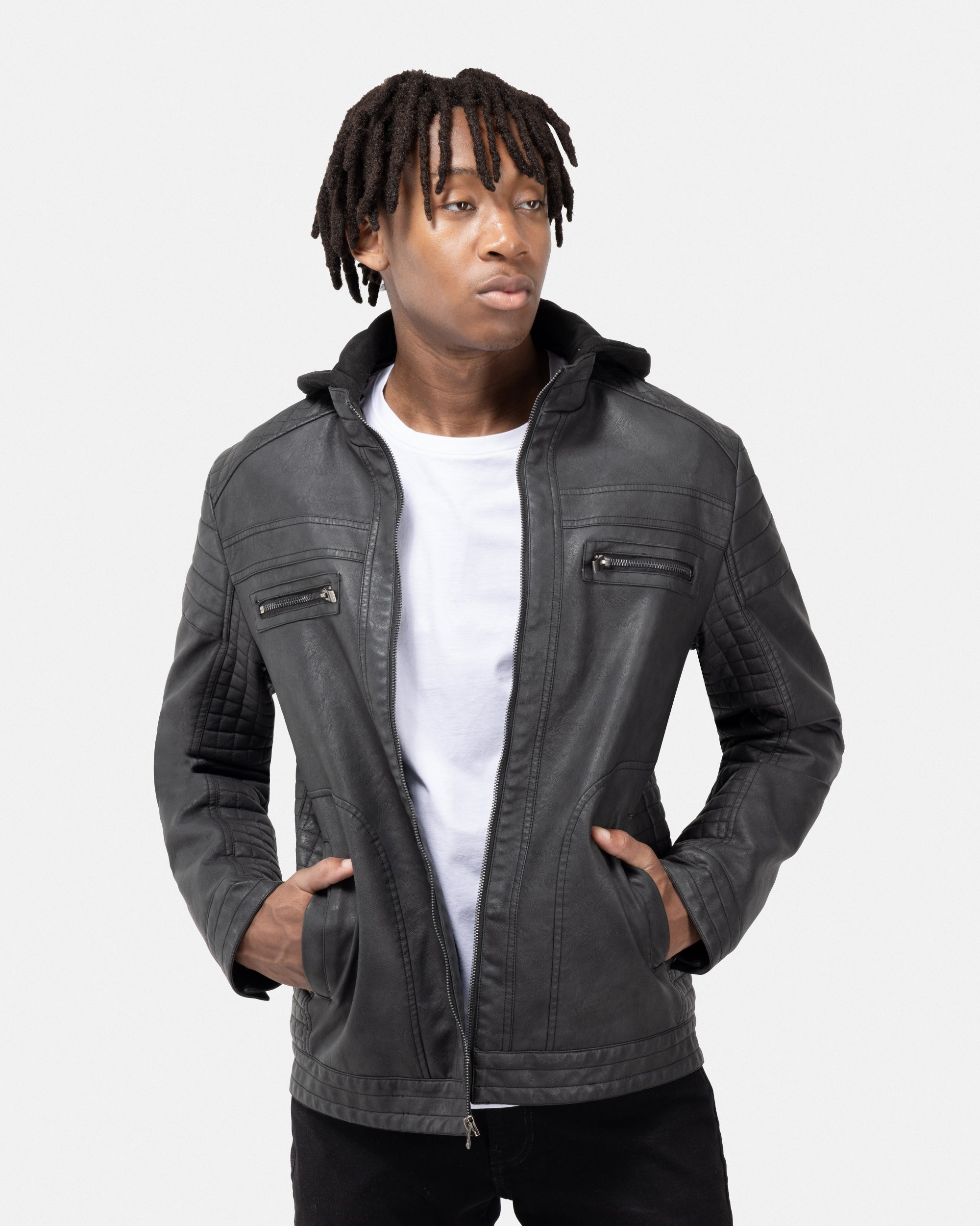 ジャケット・アウター   Jeans Leather Jacket X RAY Men's Utility Leather Jacket With Faux Shearling Lining – X