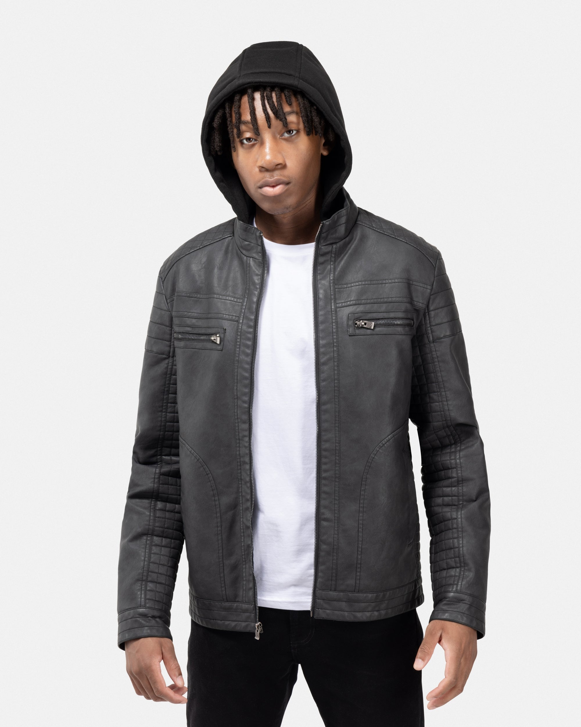 XRAY JEANS Men's PU Leather Jacket With Hood And Faux