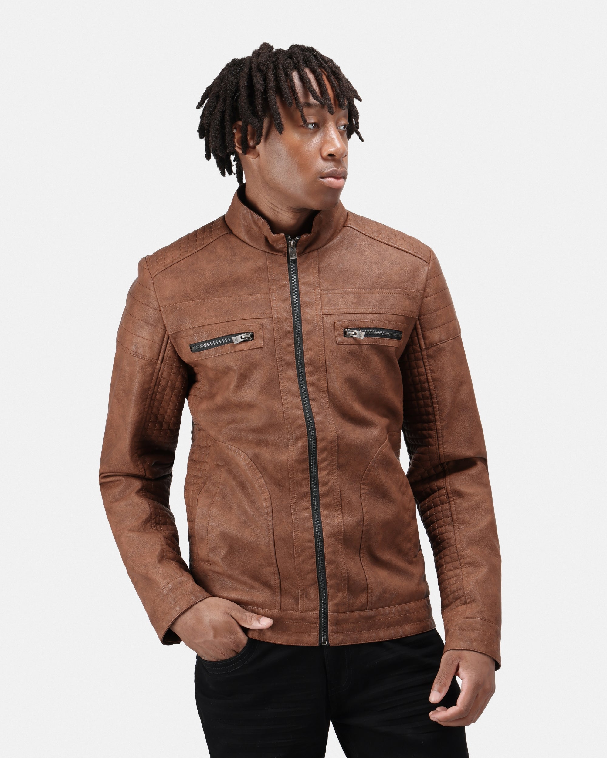 XRAY JEANS Men's PU Leather Jacket With Hood And Faux Shearing