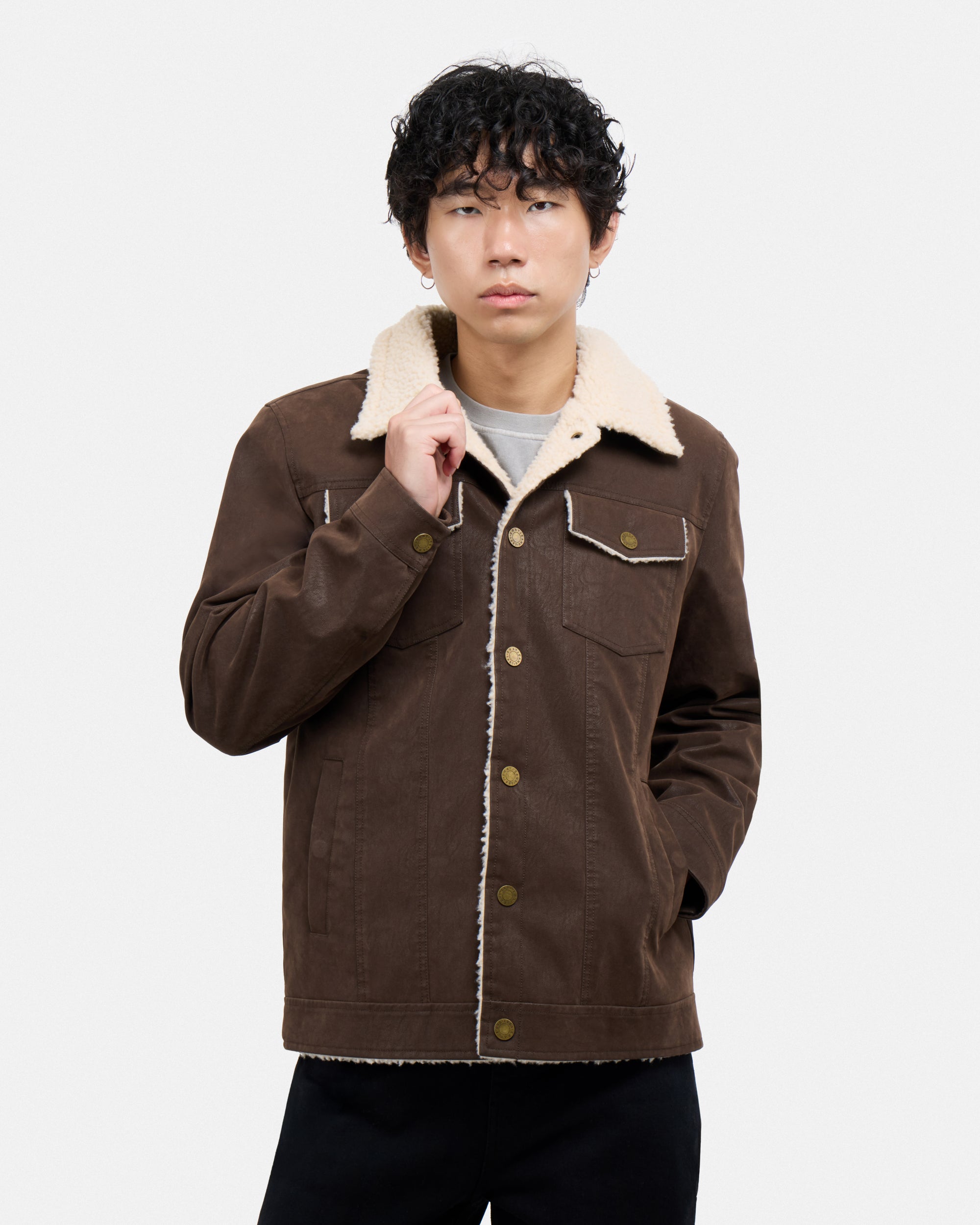 Men's Jacket With Faux Shearling Lining-thumbmail-24