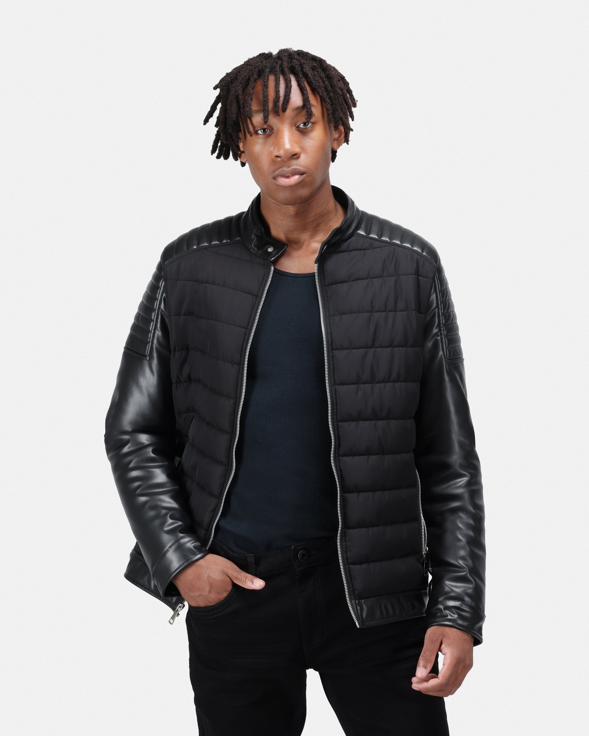 X RAY Mens Moto Jacket With PU sleeves And Faux Shearling Lining