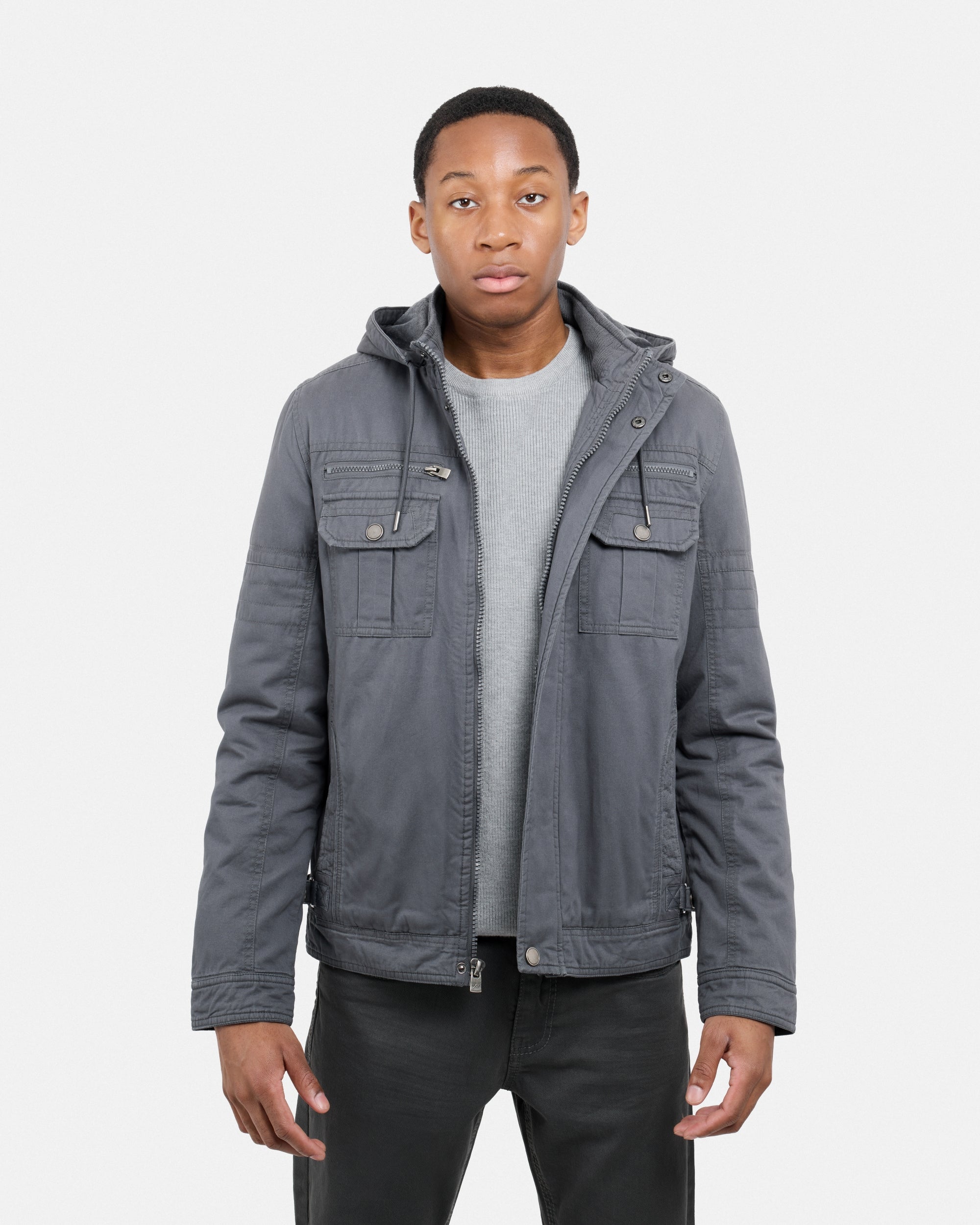 #XMJK-84028 Hooded Military-Style Cargo Jacket