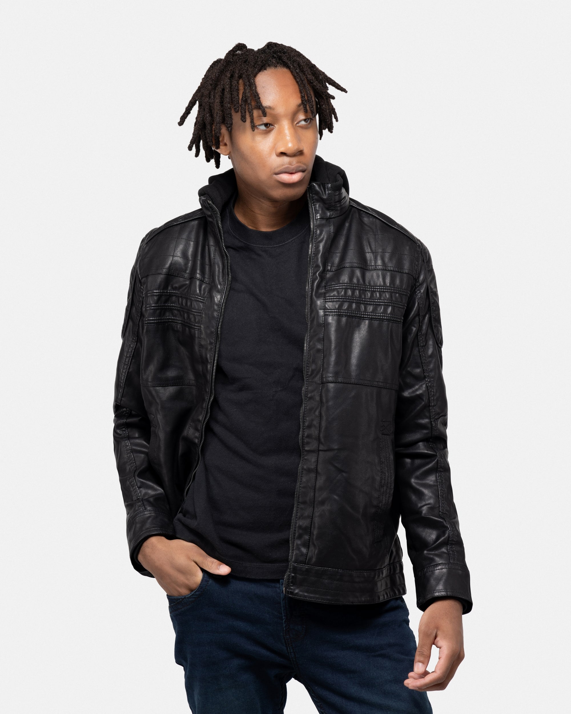 レザーライダース X RAY Men's Motorcycle Leather Jacket With Hood and Faux Shearling