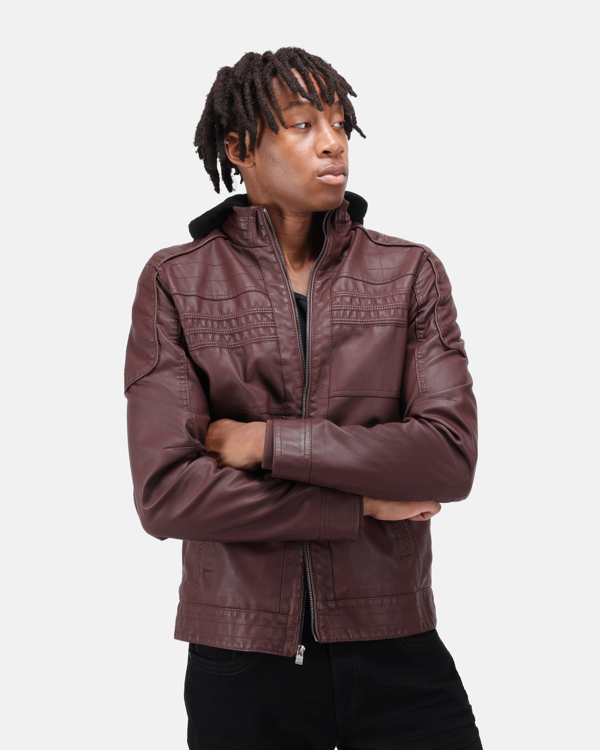【coffee &cigarette】 MONSTER COAT X RAY Men's Motorcycle Leather Jacket With Hood and Faux