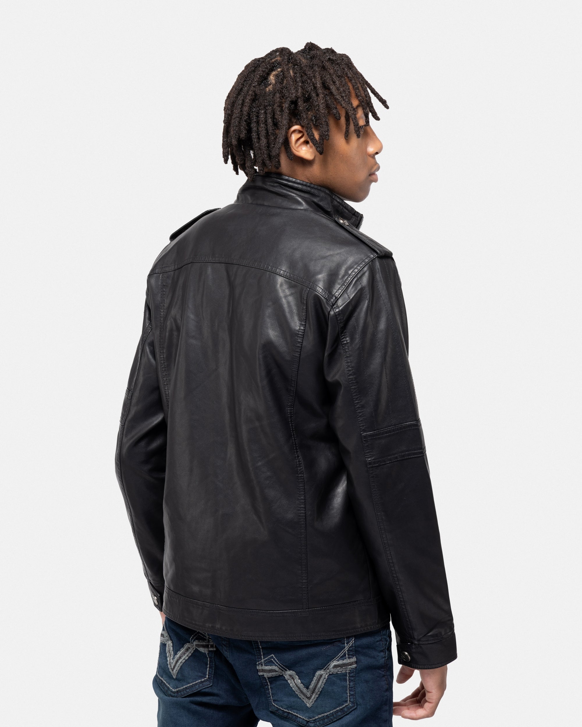 X RAY Men's Utility Motorcycle Leather Jacket With Faux Shearling