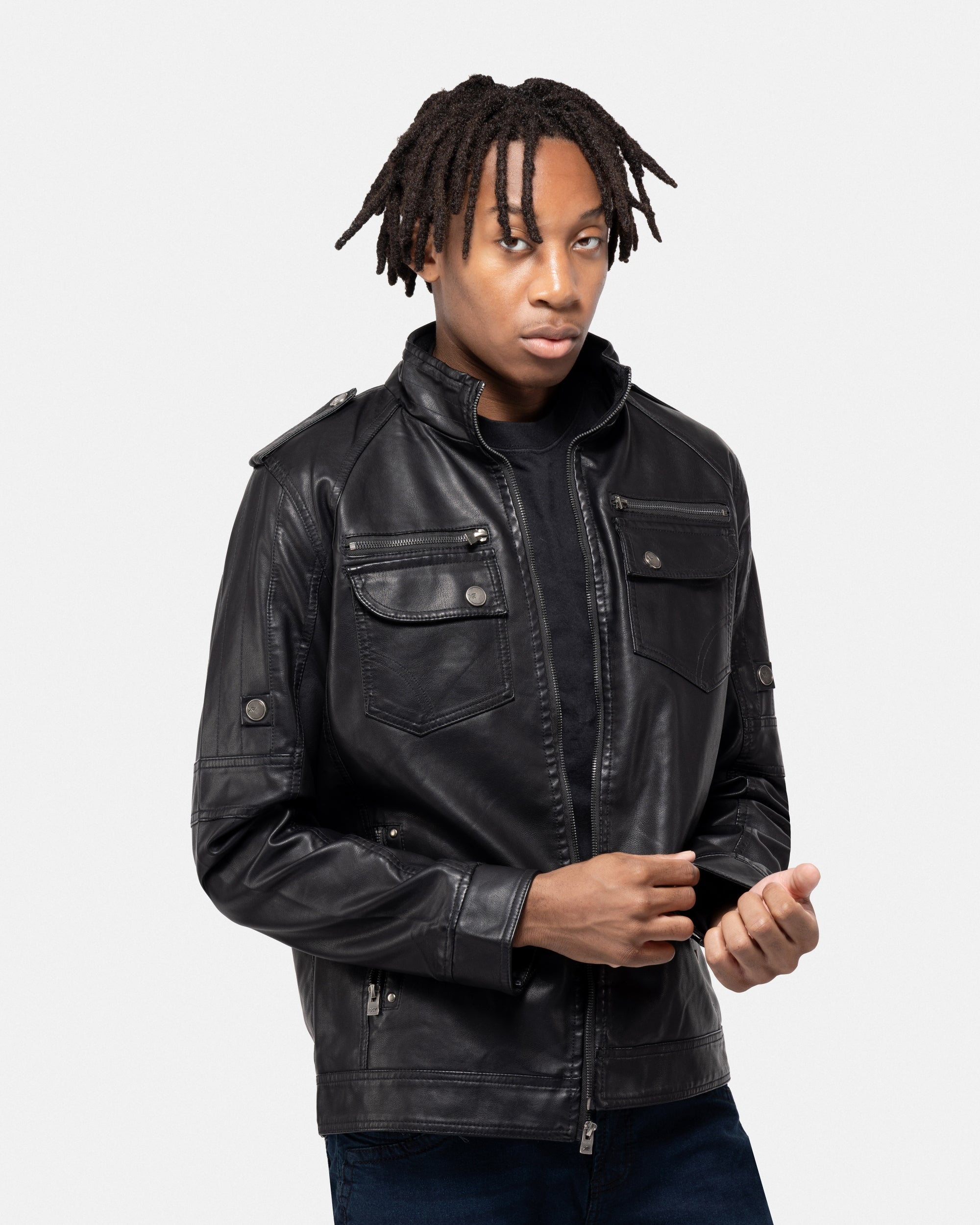 ジャケット・アウター   Jeans Leather Jacket X RAY Men's Utility Motorcycle Leather Jacket With Faux Shearling