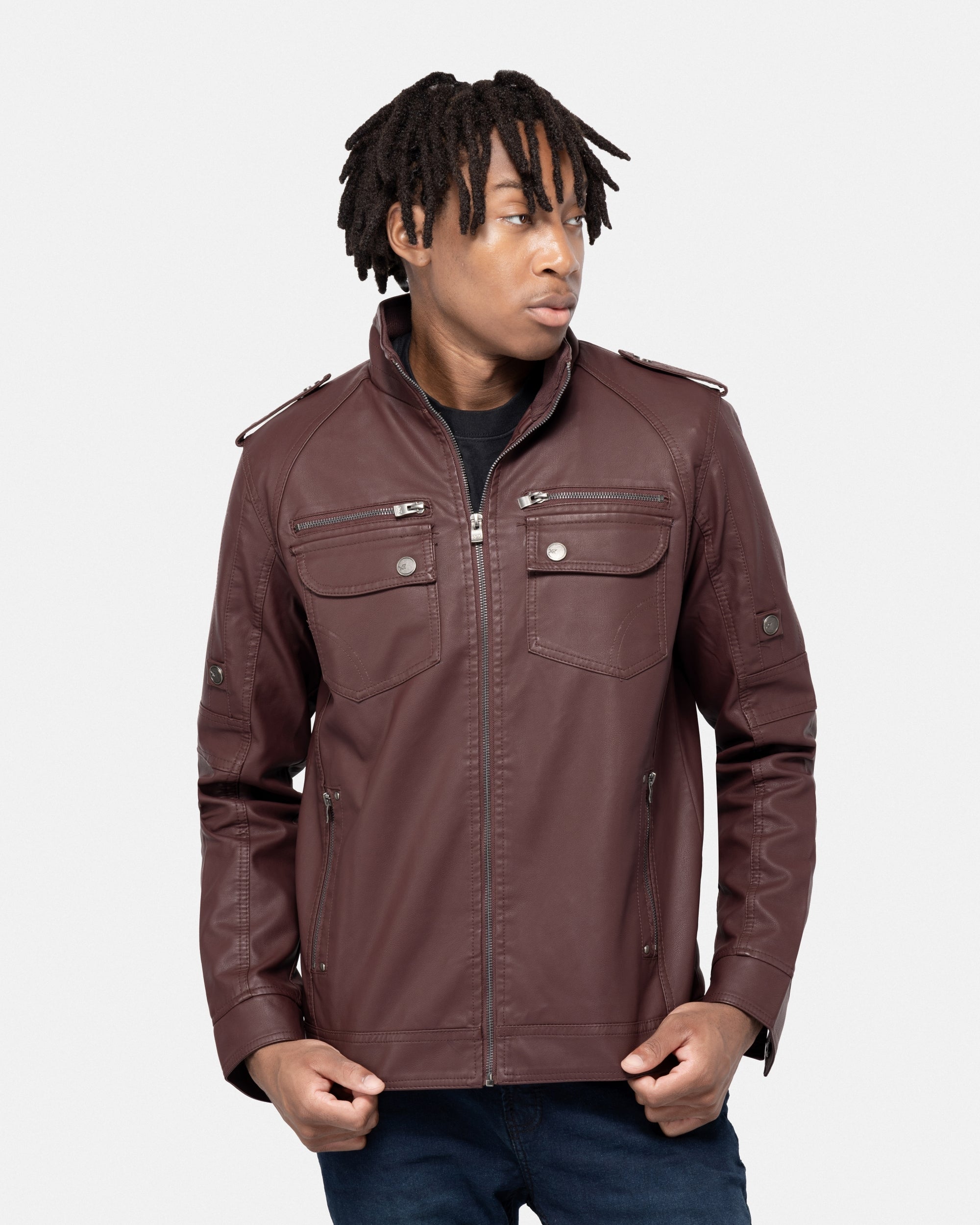 X RAY Men's Utility Motorcycle Leather Jacket With Faux