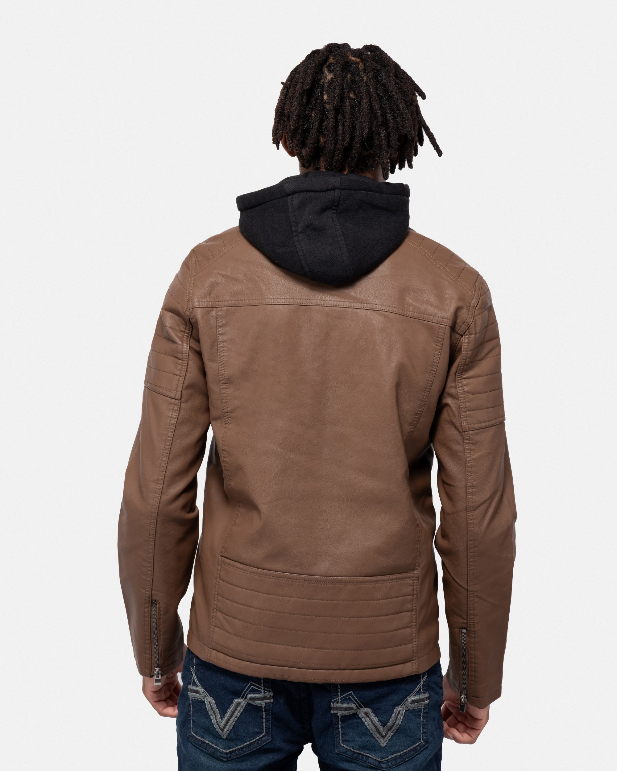 X RAY Men's Hooded Stand Collar PU Motorcycle Leather Jacket – X