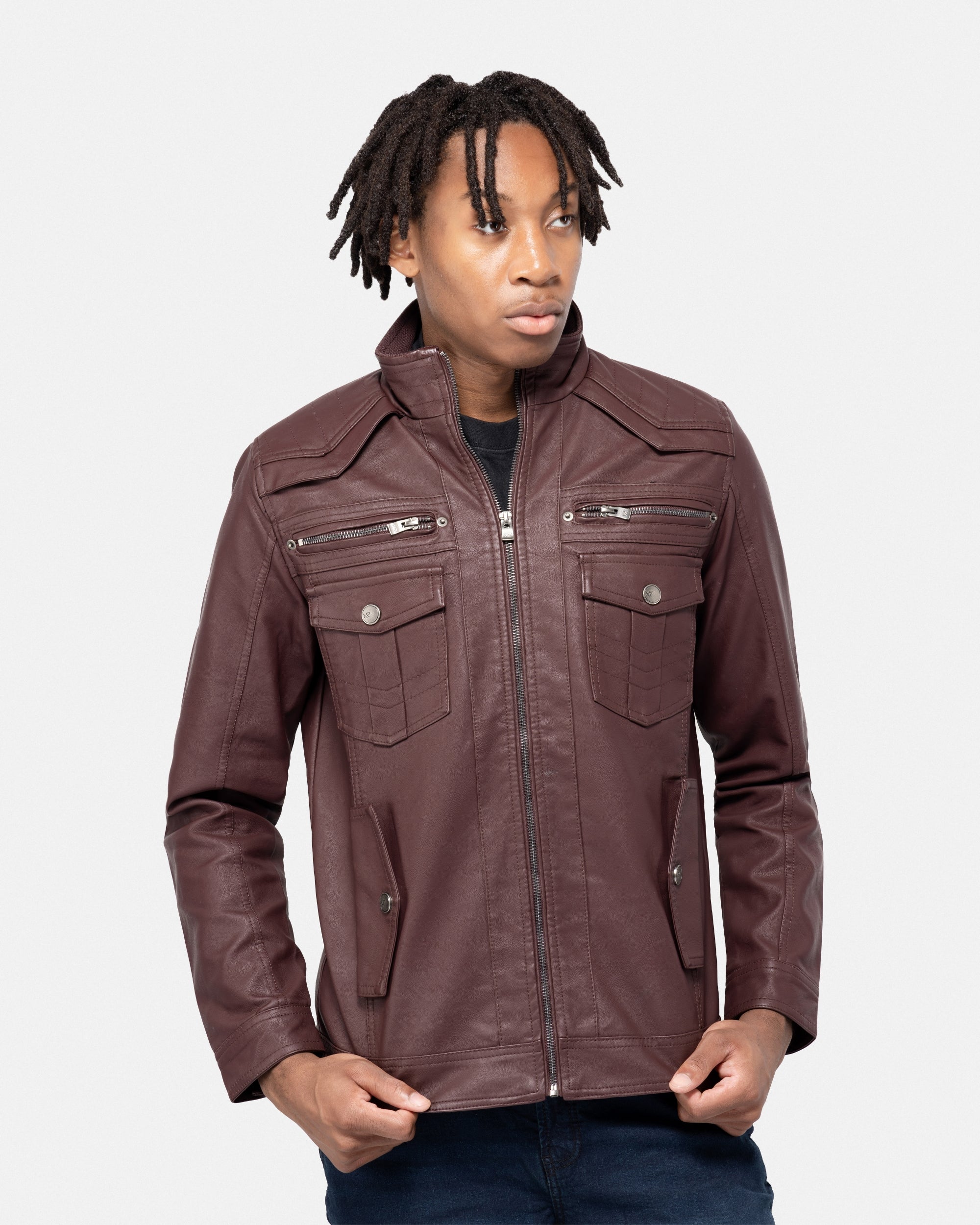 ジャケット・アウター Ray Ray X RAY Men's Utility Motorcycle Leather Jacket With Faux Shearling