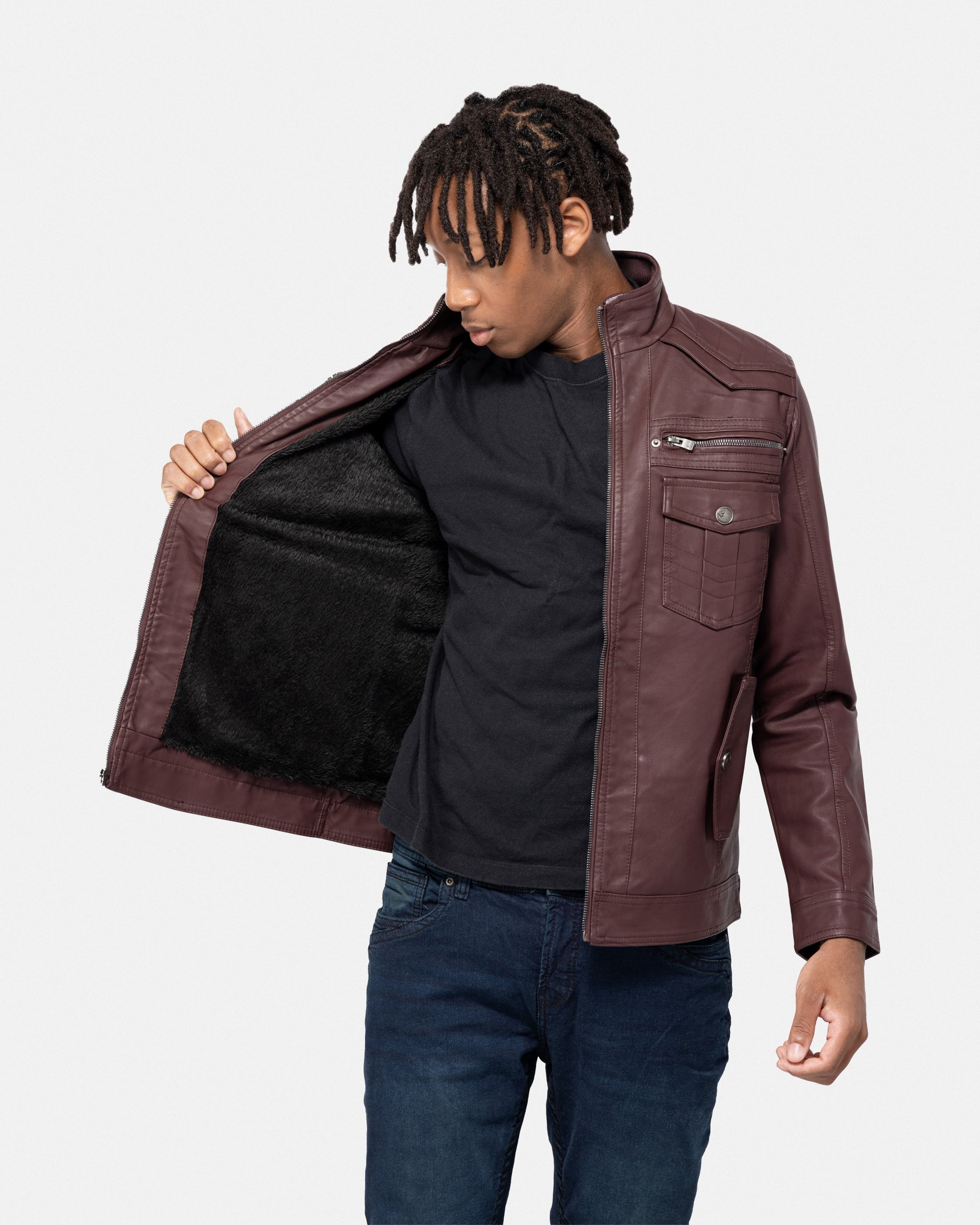 X RAY Men's Utility Leather Jacket With Faux Shearling Lining – X