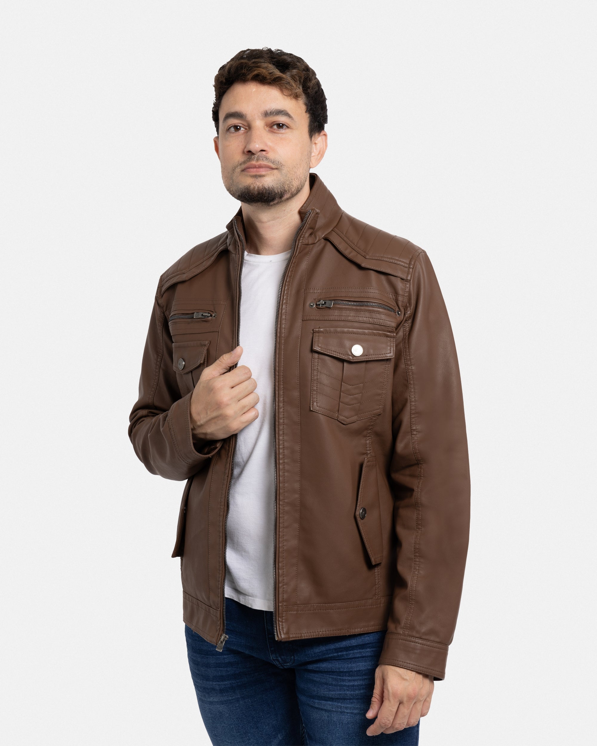 X RAY Men's Utility Leather Jacket With Faux Shearling