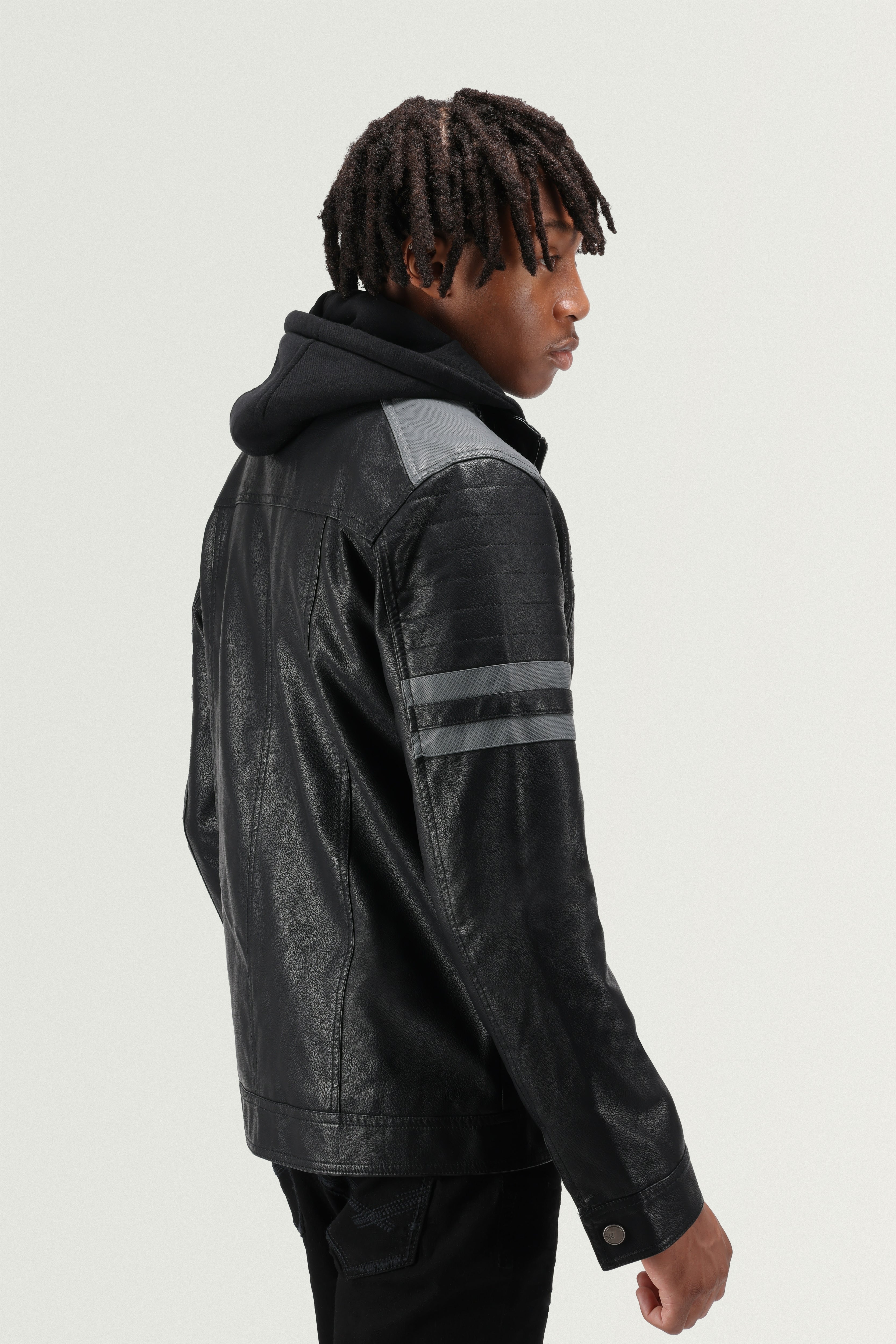 X RAY Mens Grainy PU Leather Hooded Jacket With Faux X RAY Mens Grainy PU Leather Hooded Jacket With Faux