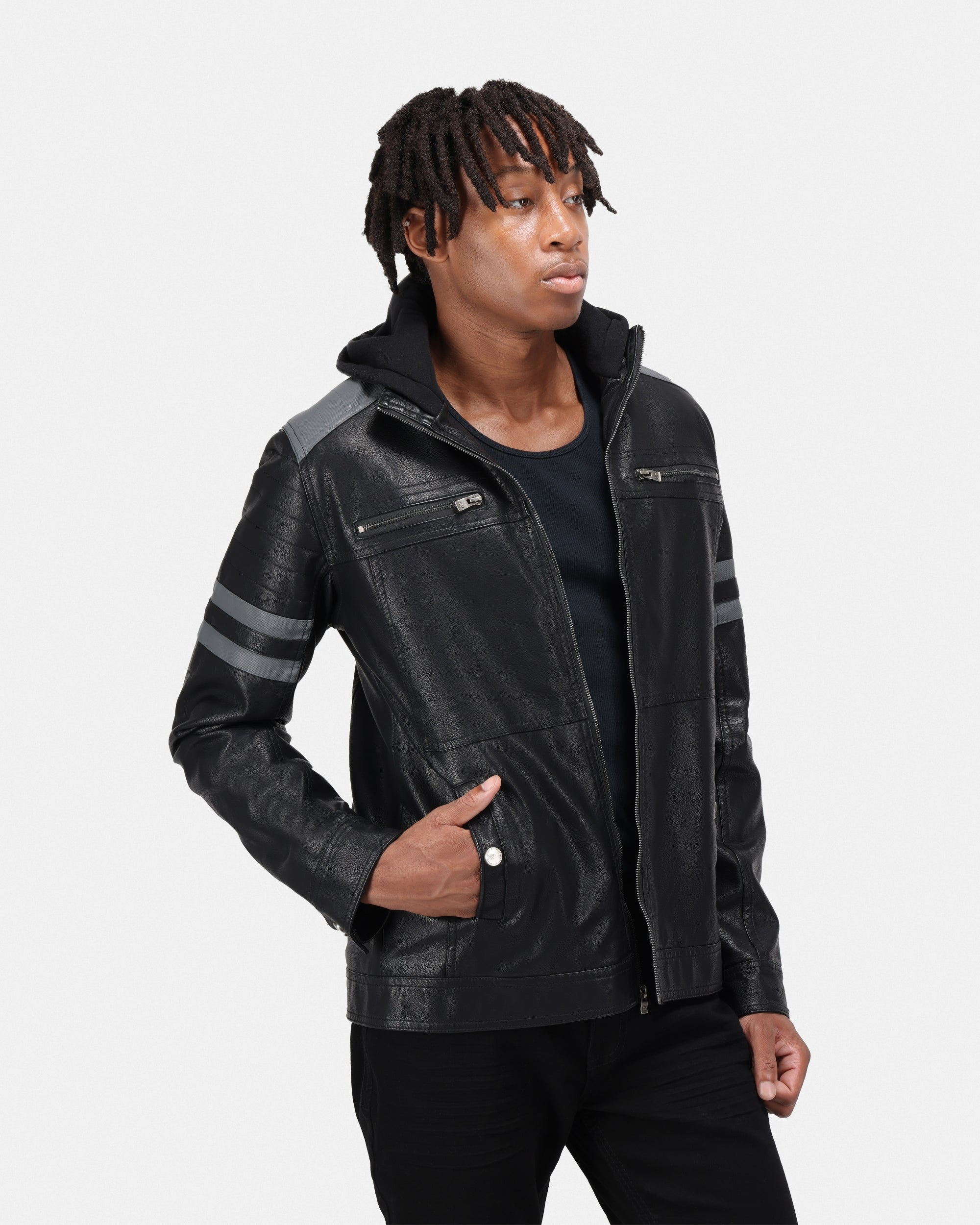 XMLJ-53003 Lined PU Leather Jacket With Attached Hood – X-RAY JEANS