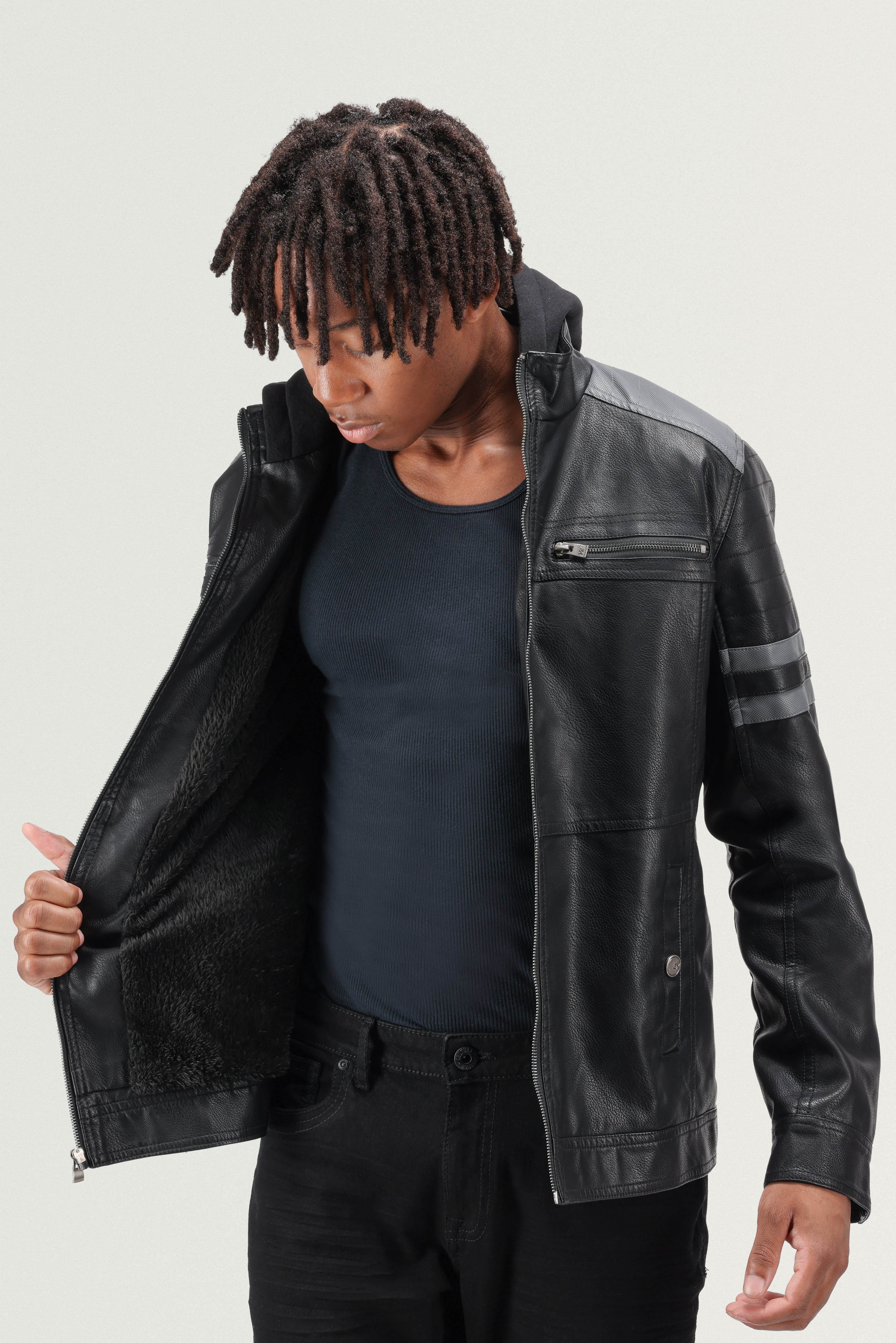 X RAY Men's Utility Leather Jacket With Faux Shearling