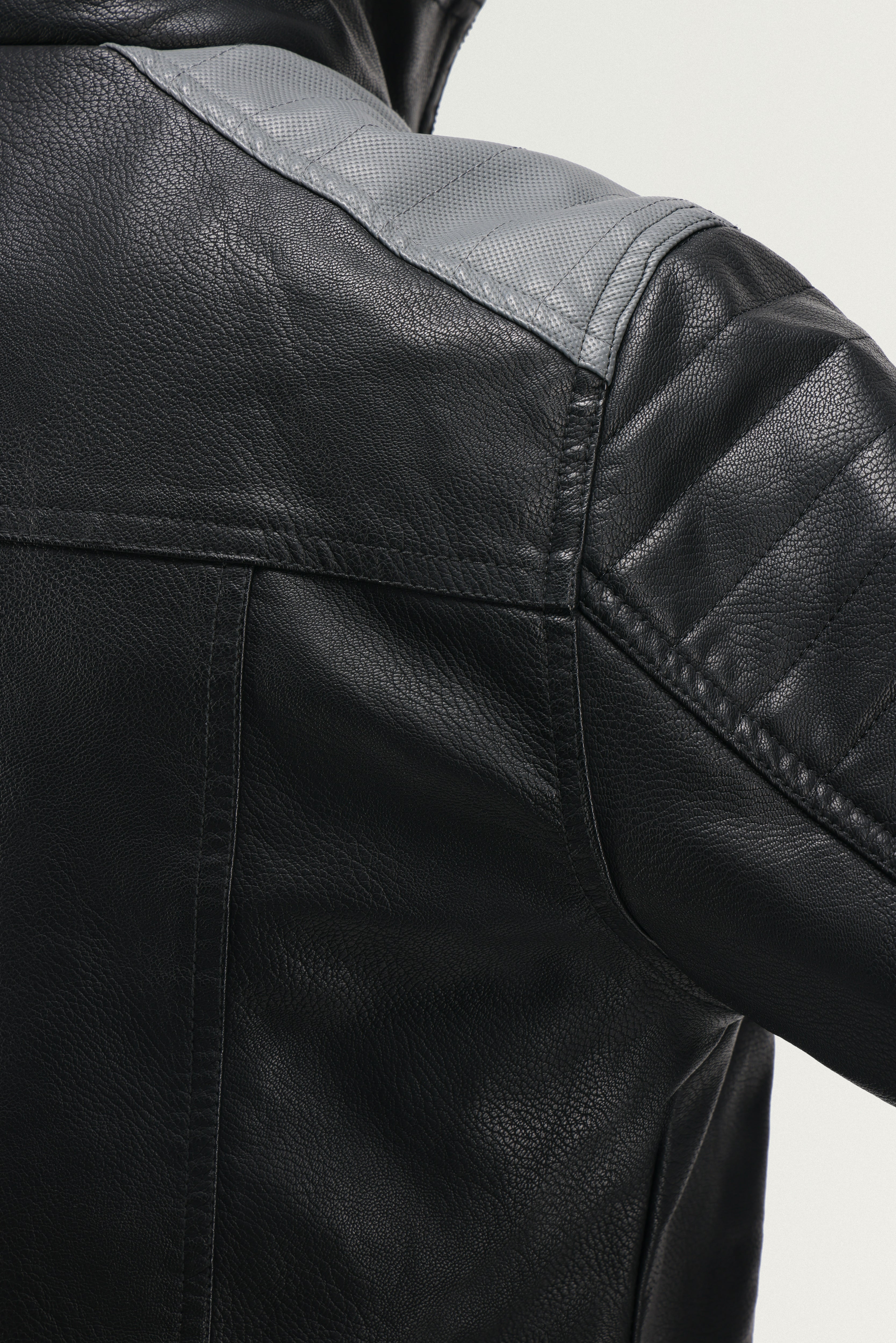 X RAY Mens Grainy PU Leather Hooded Jacket With Faux X RAY Mens Grainy PU Leather Hooded Jacket With Faux