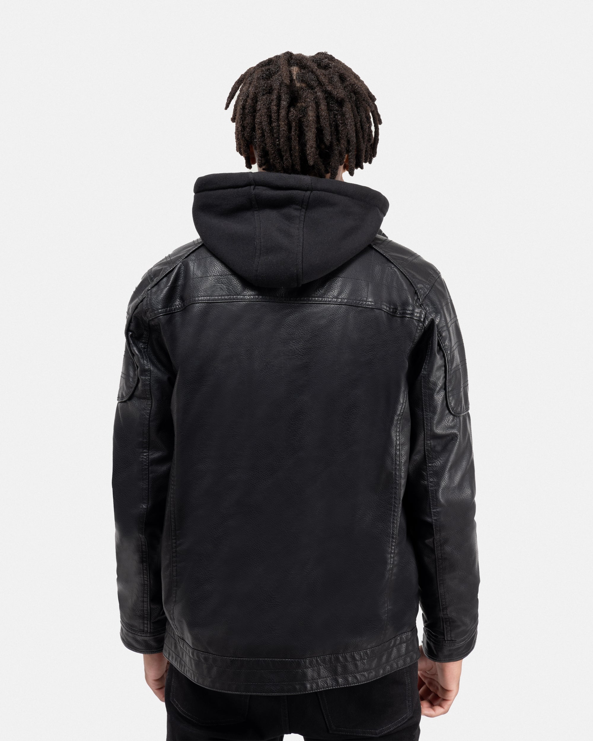 X RAY Men's Grainy PU Leather Hooded Jacket With Faux Shearling