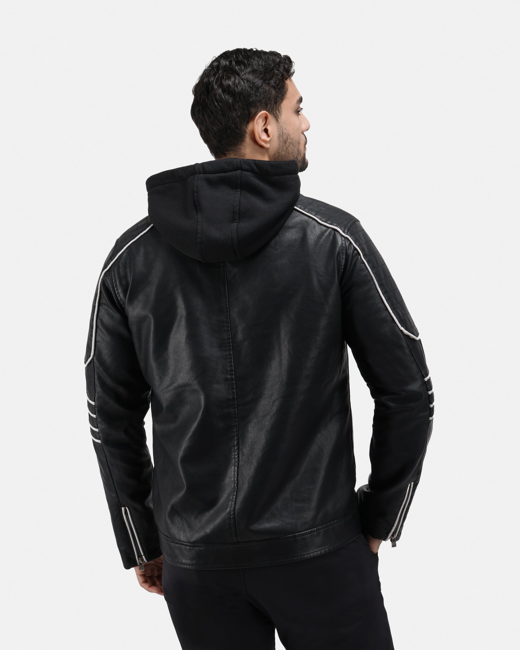 X RAY Men's Grainy PU Moto Leather Jacket With Hood and Faux