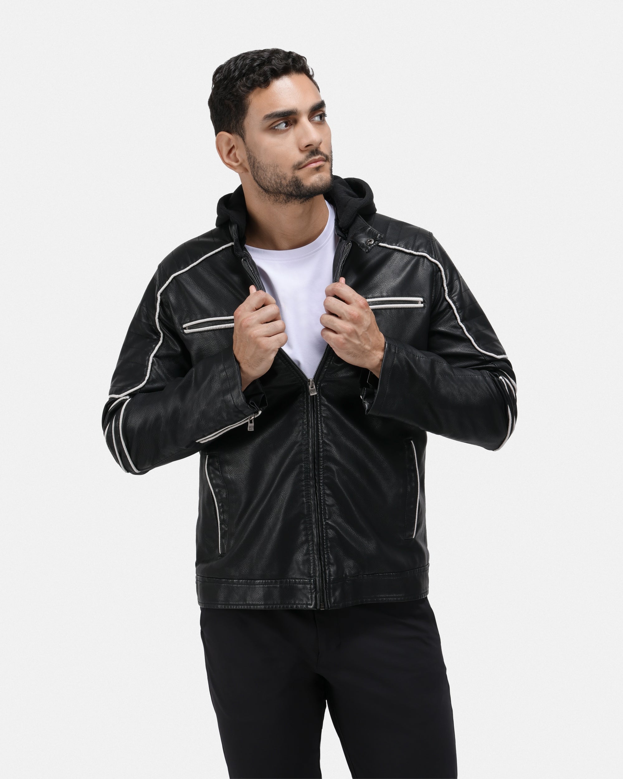 ジャケット・アウター Ray Ray X RAY Men's Grainy PU Moto Leather Jacket With Hood and Faux