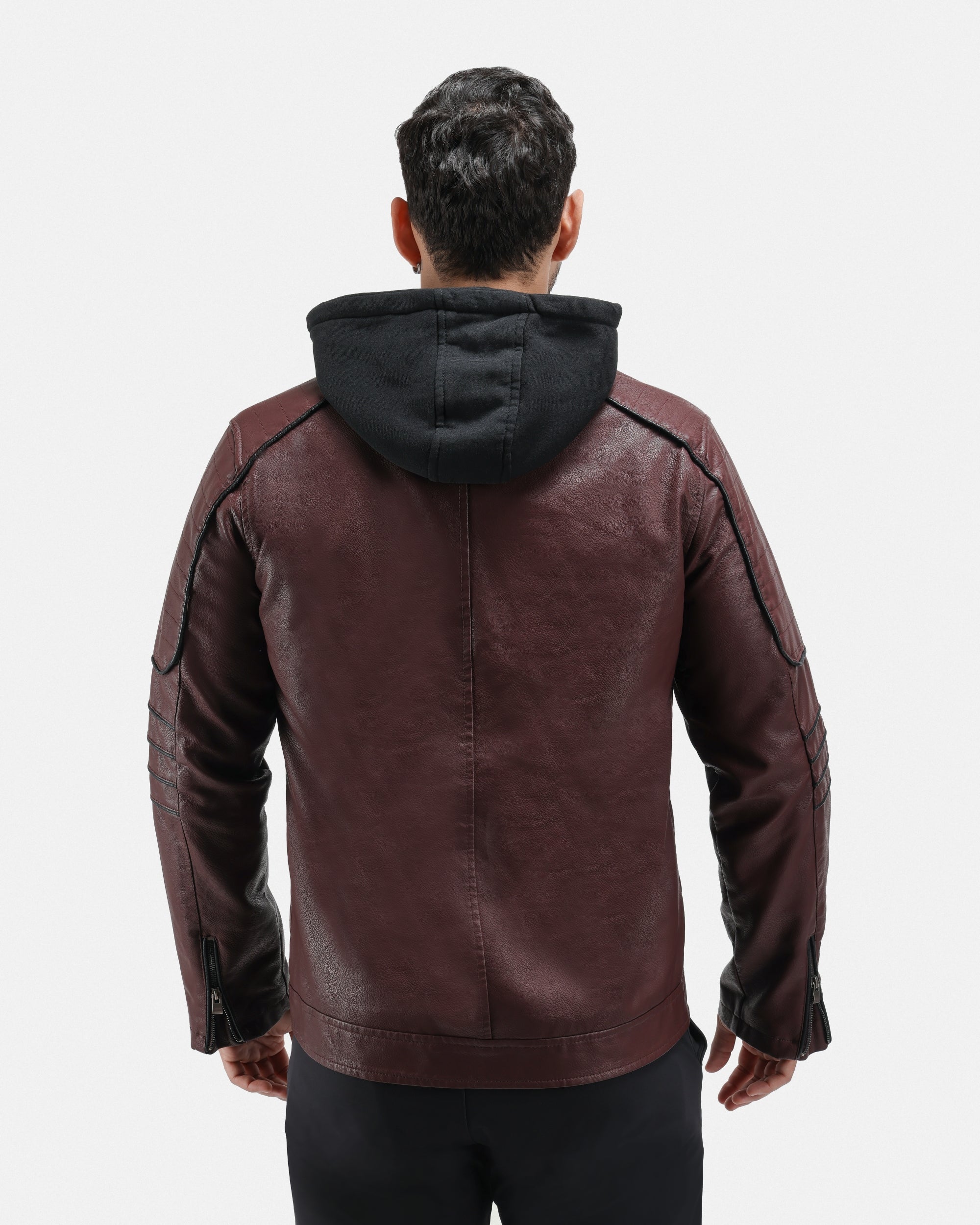 XMLJ-53007 Hooded Band Collar Moto Faux Leather Jacket – X-RAY JEANS