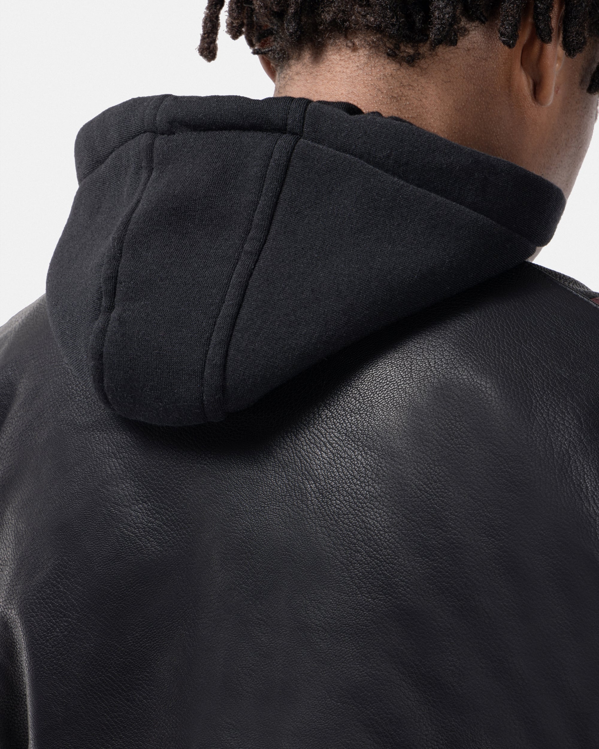 X RAY Men's Grainy PU Leather Hooded Jacket With Faux Shearling