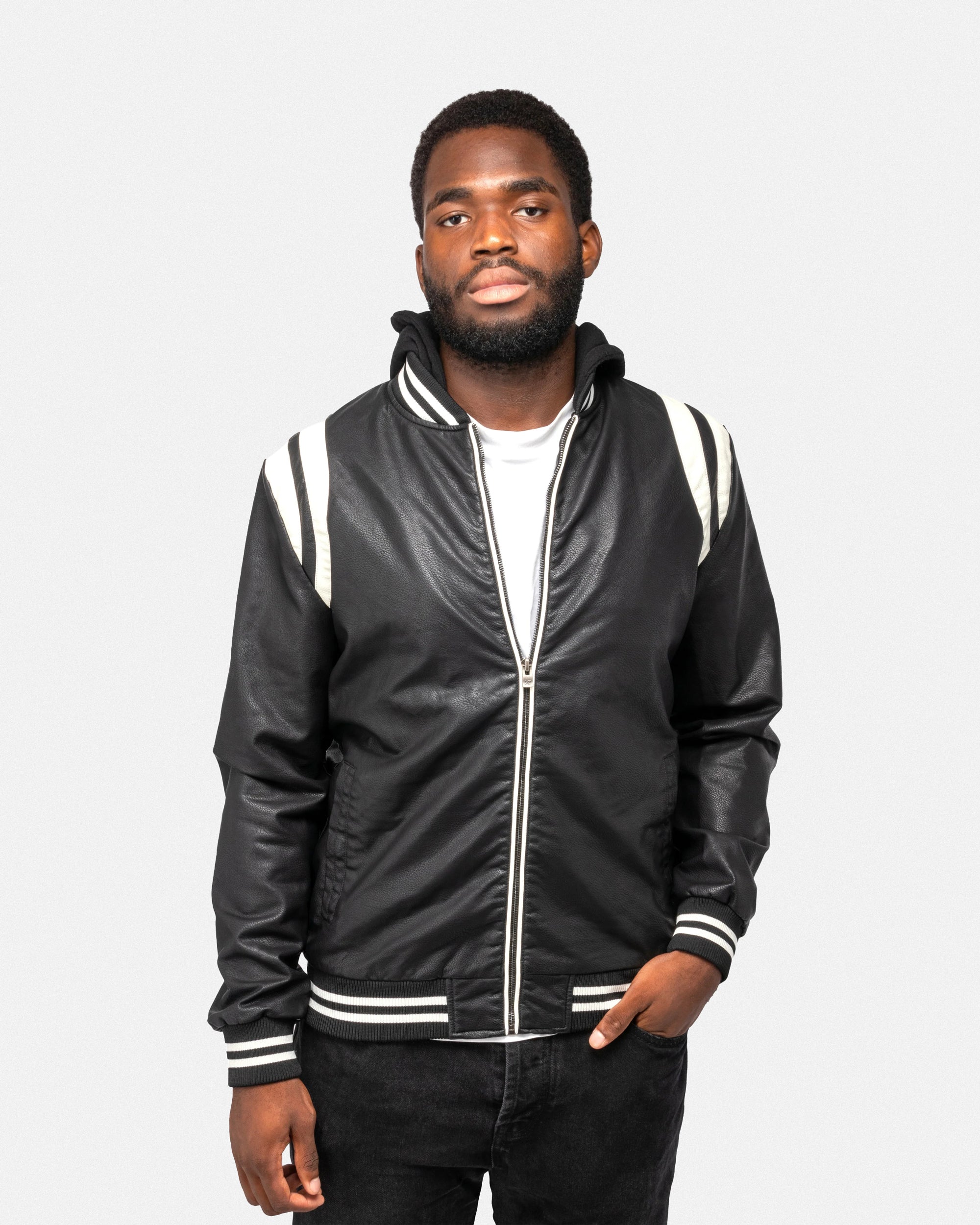 X RAY Men's Grainy PU Leather Hooded Jacket With Faux Shearling Lining