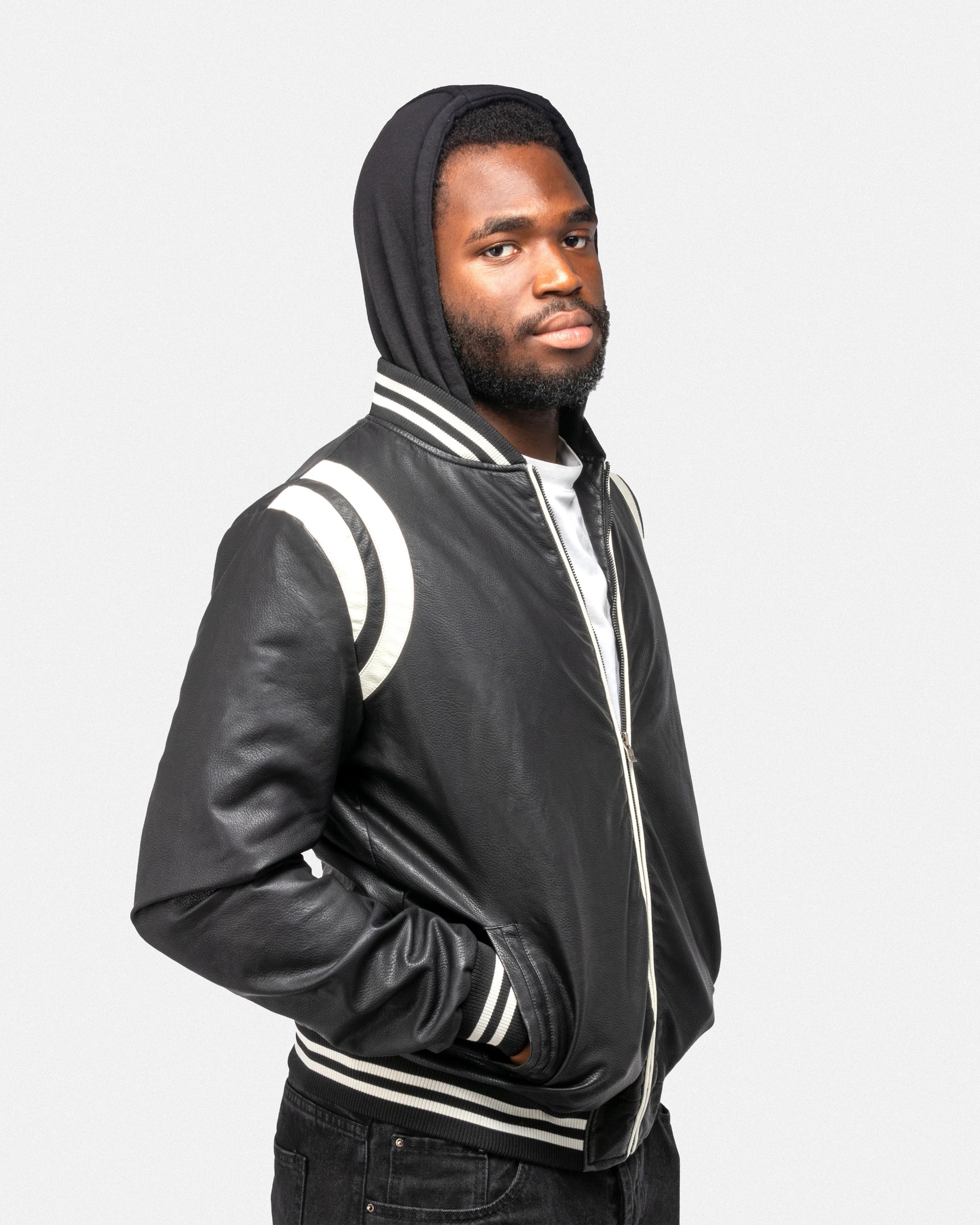 X RAY Men's Grainy PU Leather Hooded Jacket With Faux Shearling