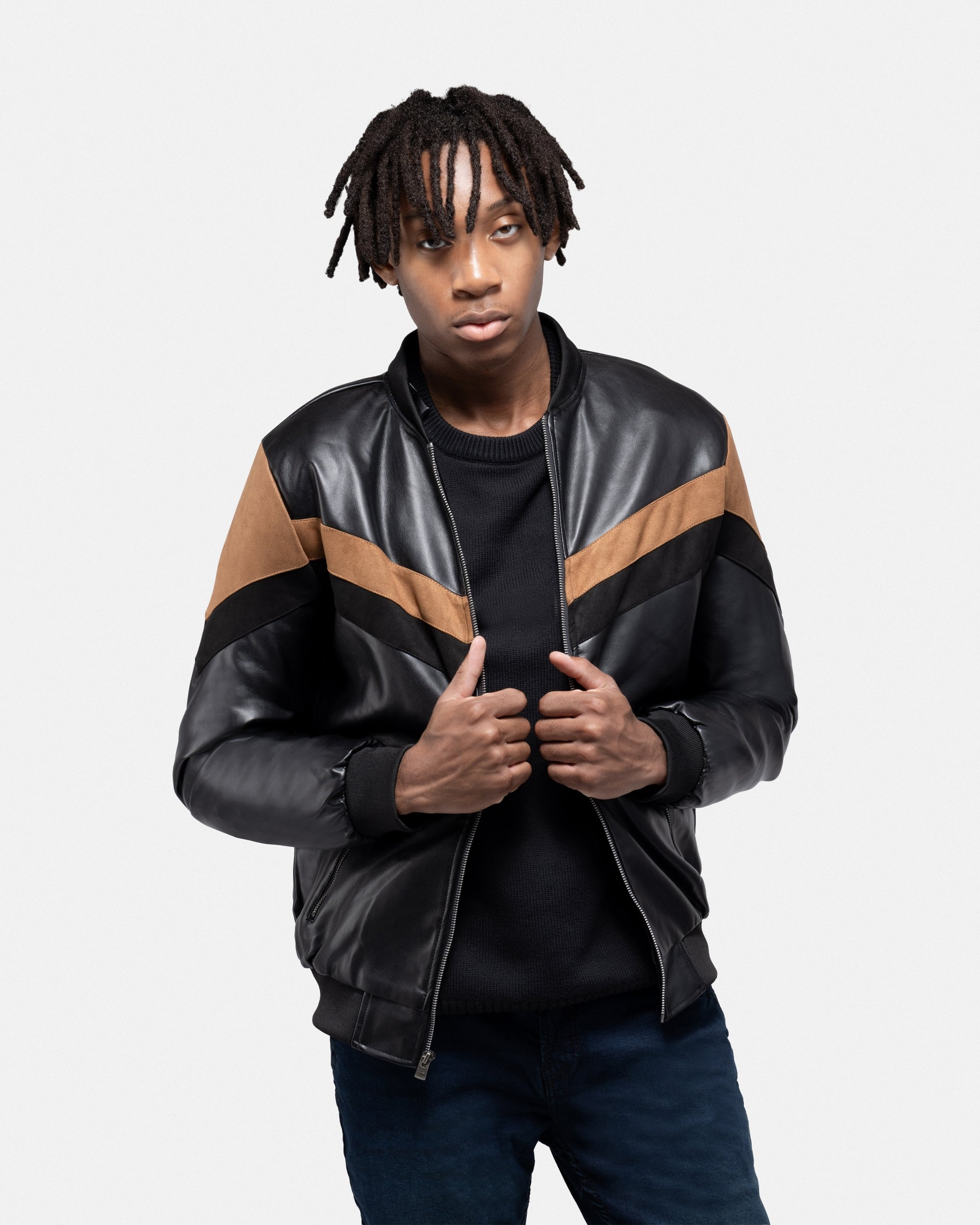 X RAY Men's Shiny PU Leather Hooded Jacket With Faux Suede