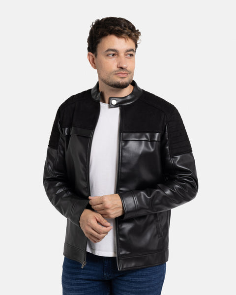 【U LAN】Mild Color Matching Hunt Leather Jacket U LAN】Mild Color Matching Hunt Leather Jacket