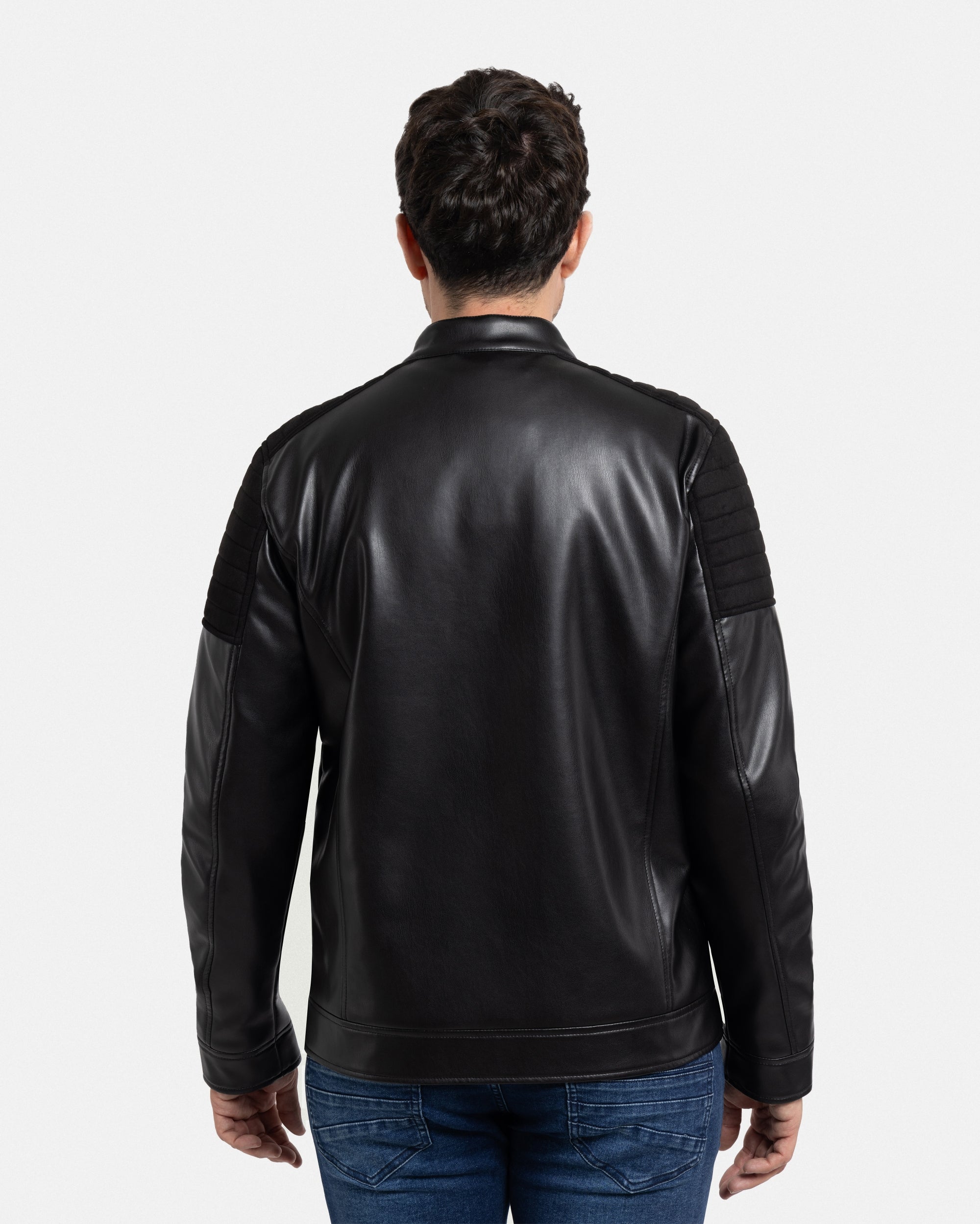 X RAY Men's Shiny PU Leather Jacket With Faux Suede Detailing With