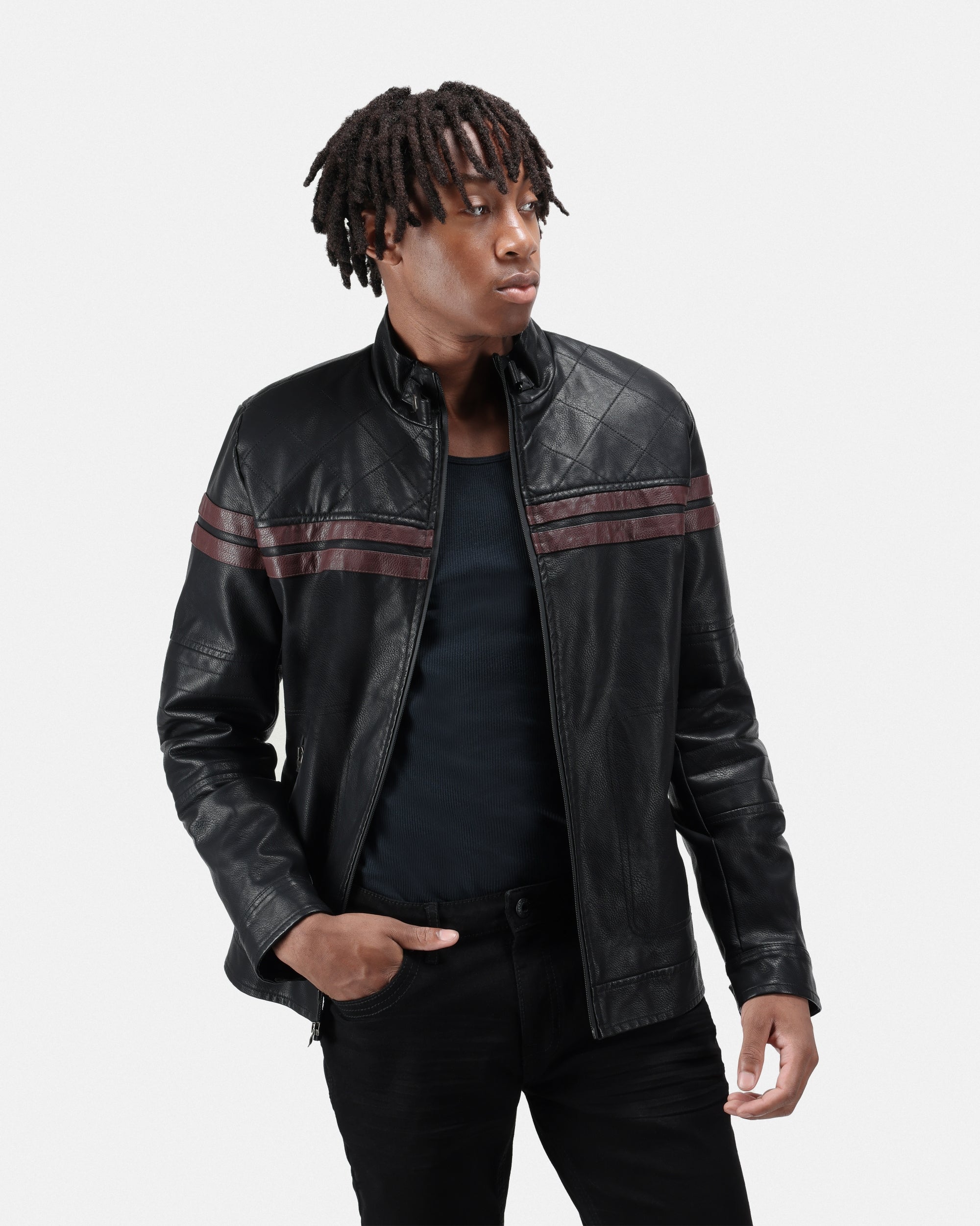 X RAY Mens Grainy PU Jacket Dogs Collar And Quilted Sleeves With Faux Shearling