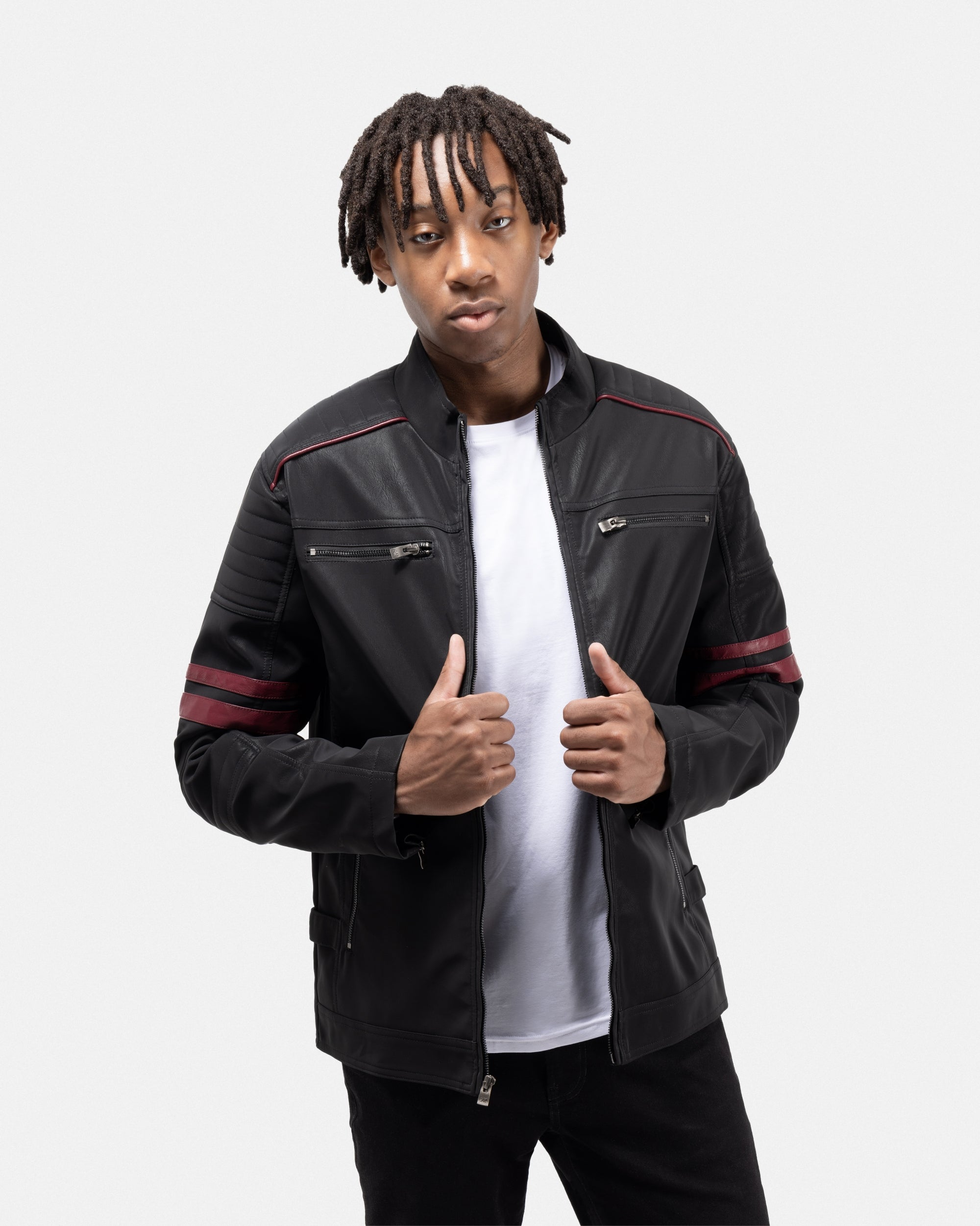 X RAY Men's PU Jacket With Faux Shearling Lining And Moto Stitch On Sleeves And Back