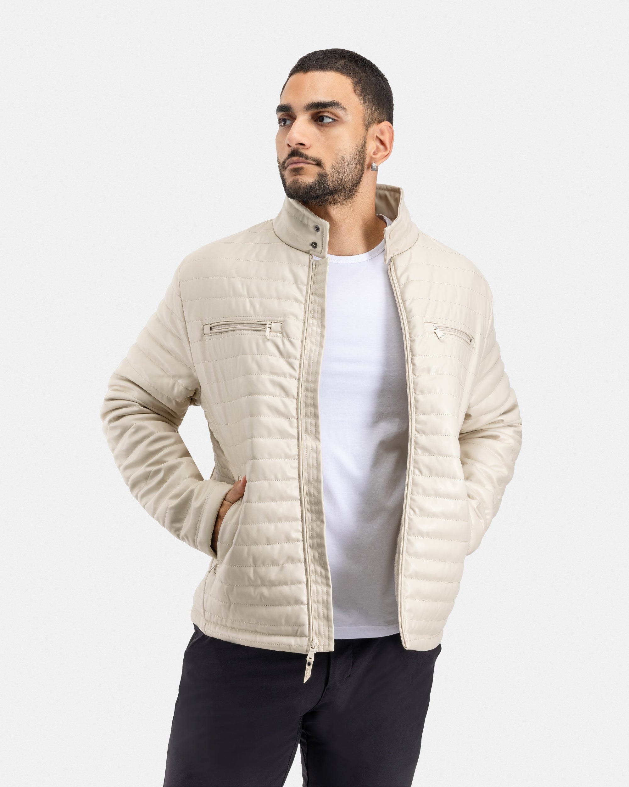 X RAY Mens PU Quilted Jacket With Faux Shearling Lining