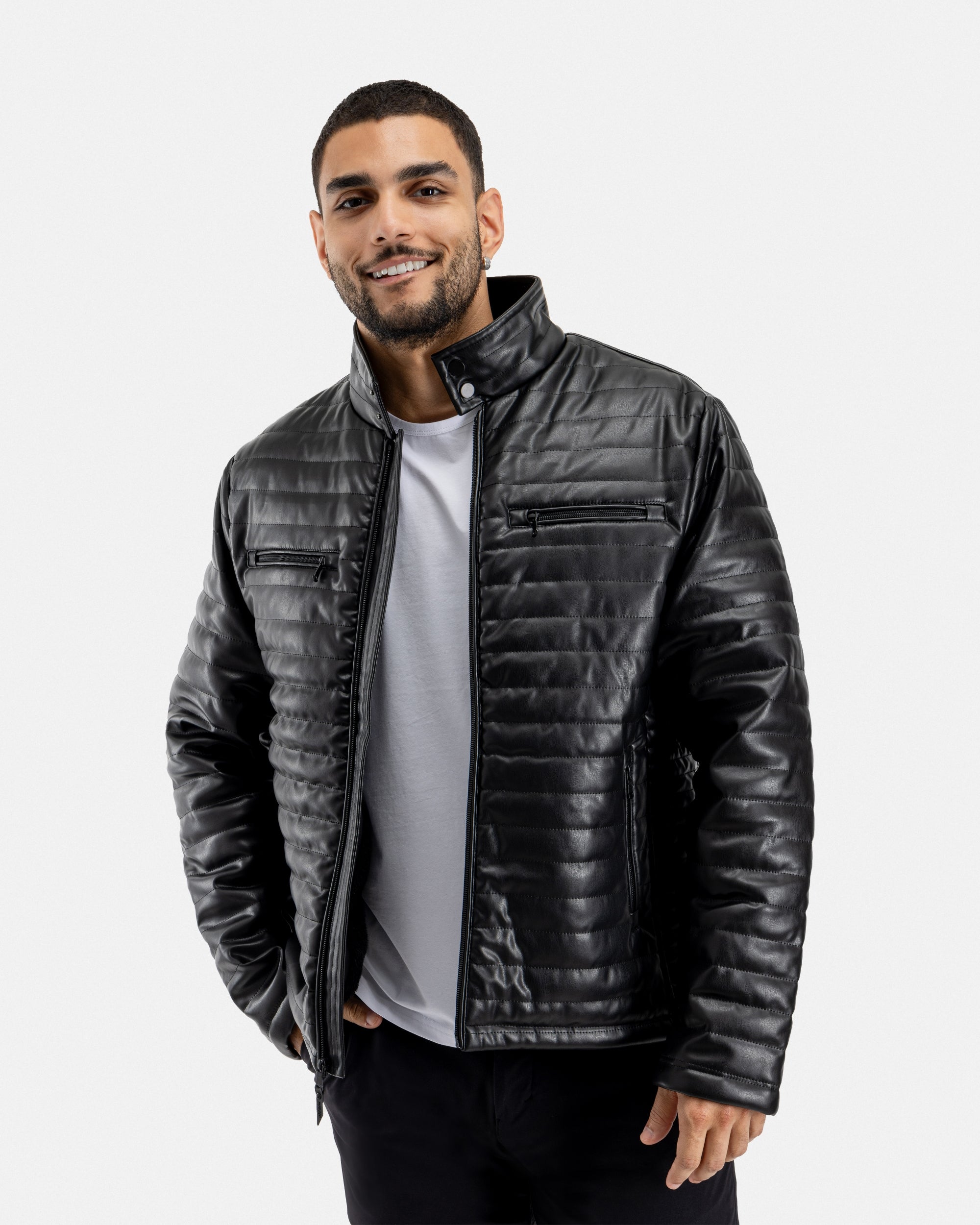 X RAY Mens PU Quilted Jacket With Faux Shearling Lining