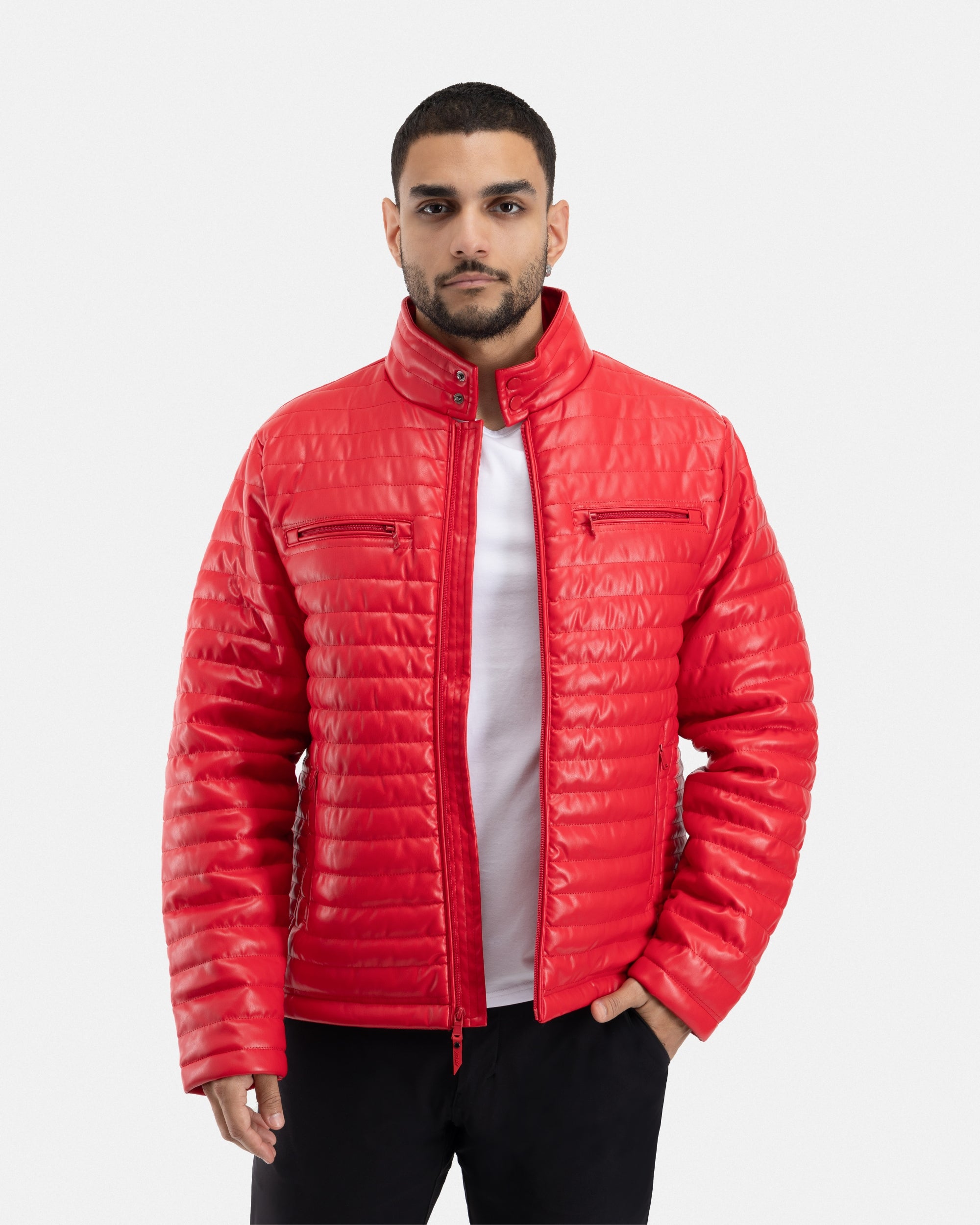 X RAY Mens PU Quilted Jacket With Faux Shearling Lining