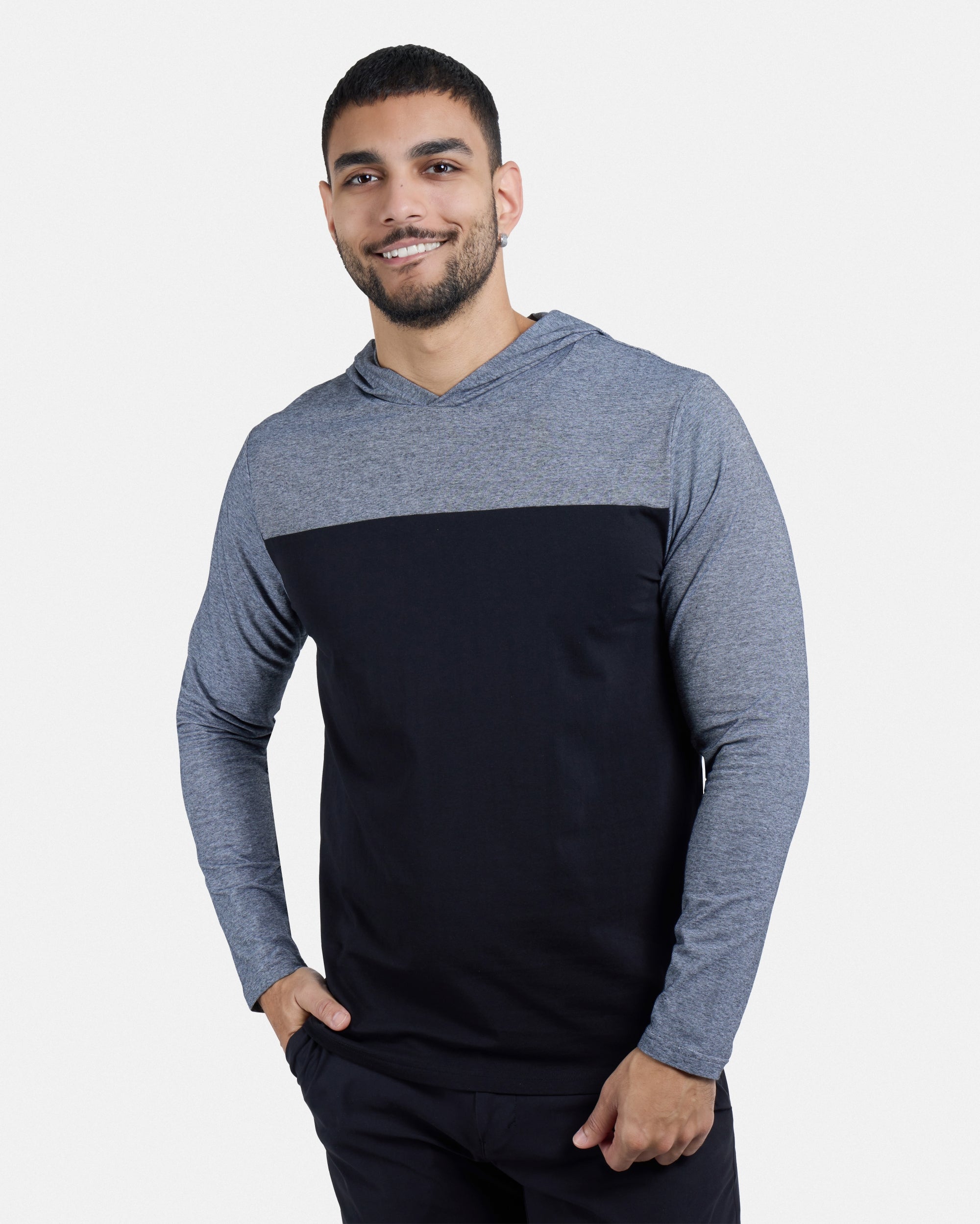 X RAY Men's Hoodie T Shirt, 95% Cotton Slim Fit Colorblock Long Sleeve Hooded Shirts for Men