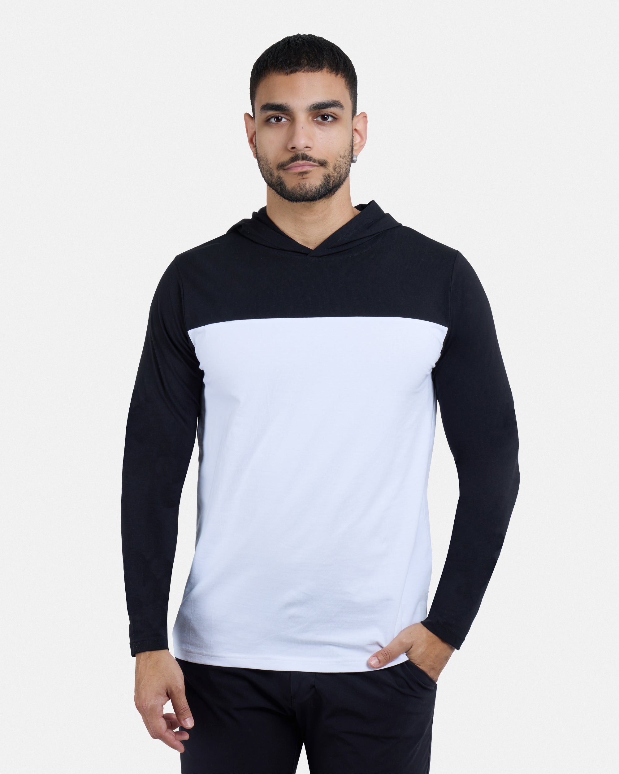 X RAY Men's Hoodie T Shirt, 95% Cotton Slim Fit Colorblock Long Sleeve Hooded Shirts for Men