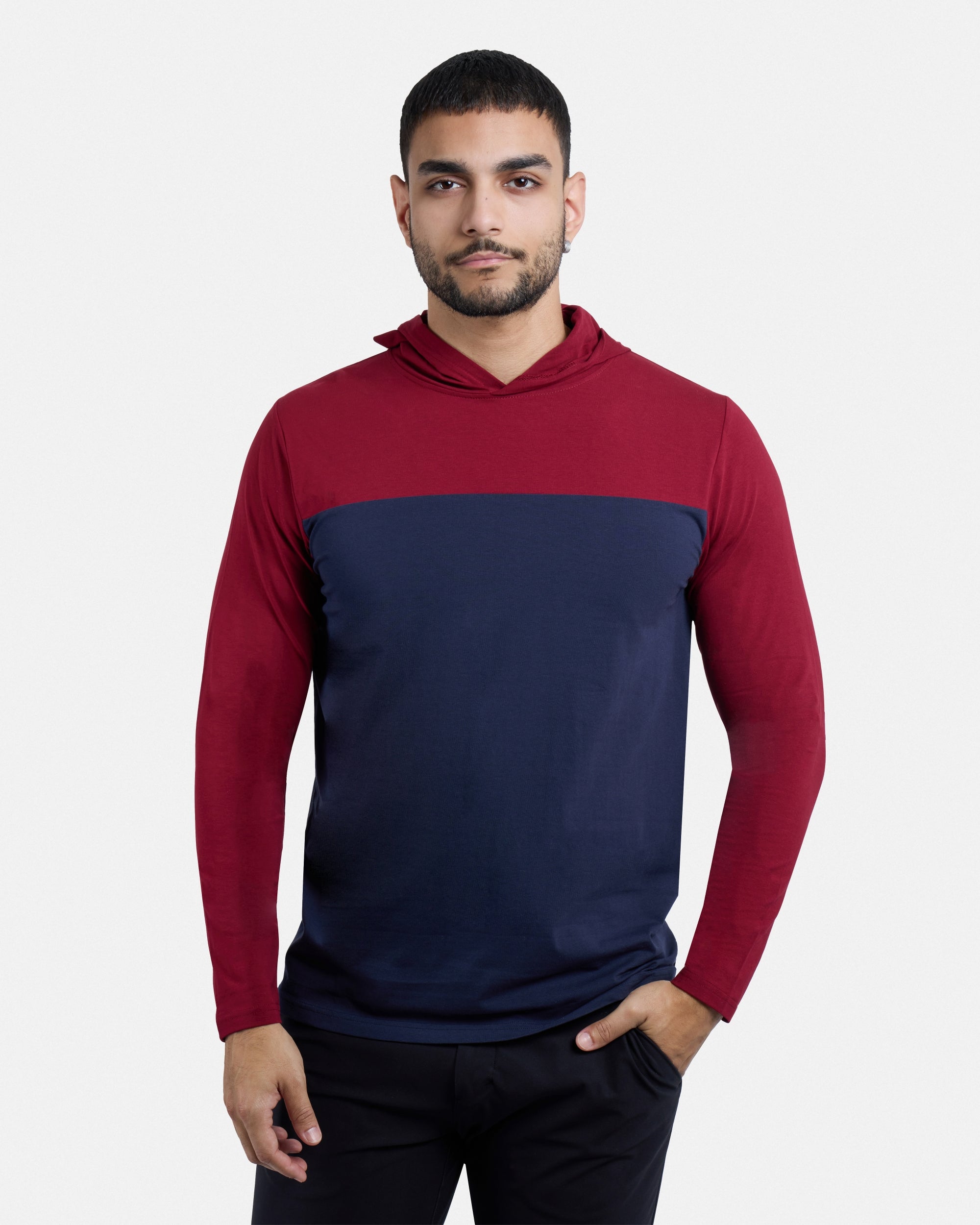 X RAY Men's Hoodie T Shirt, 95% Cotton Slim Fit Colorblock Long Sleeve Hooded Shirts for Men